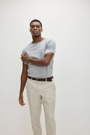 Man Fine Knit Pocket T-Shirt - Light Grey