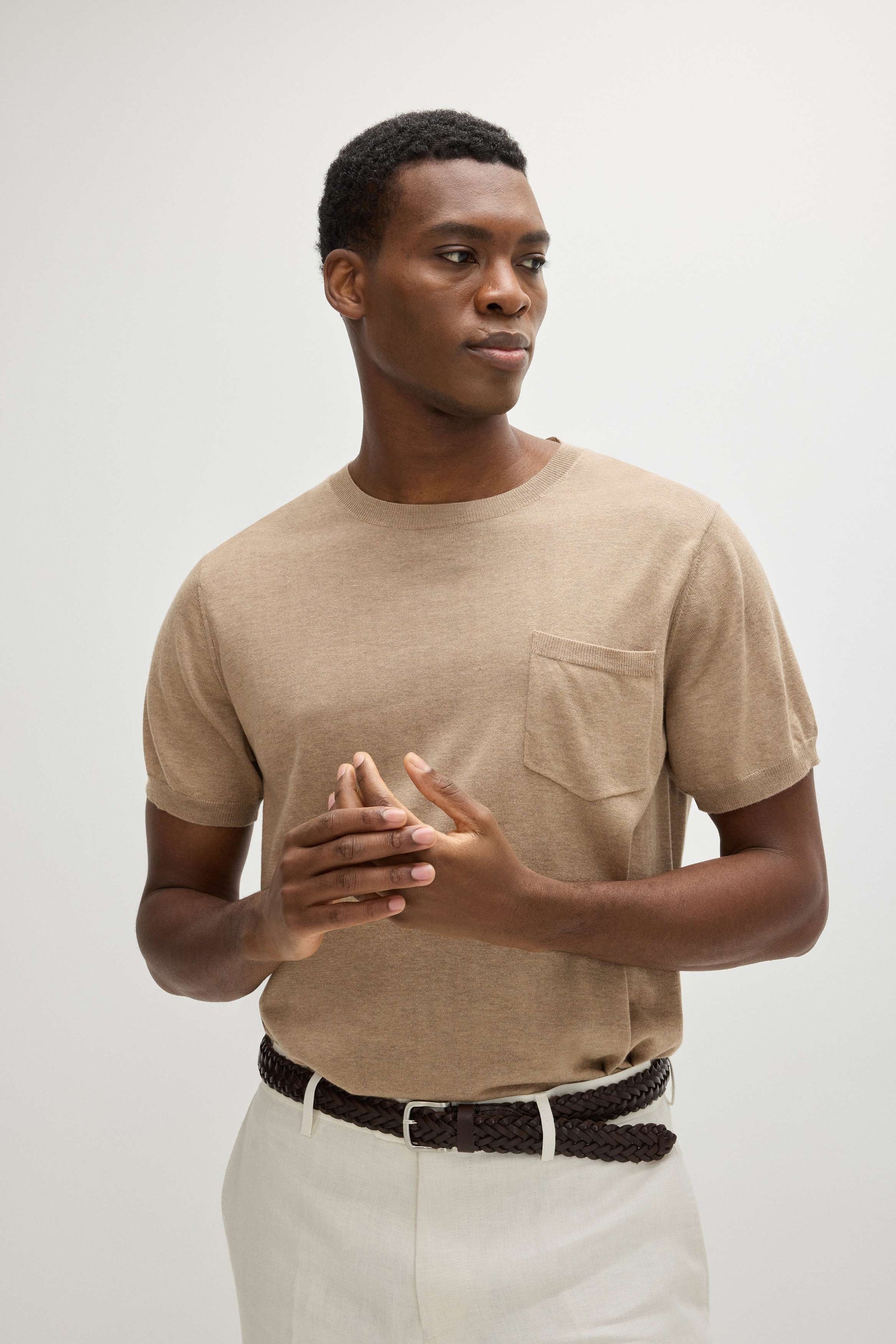 Davida Man Fine Knit Pocket T-Shirt Sweaters Mink