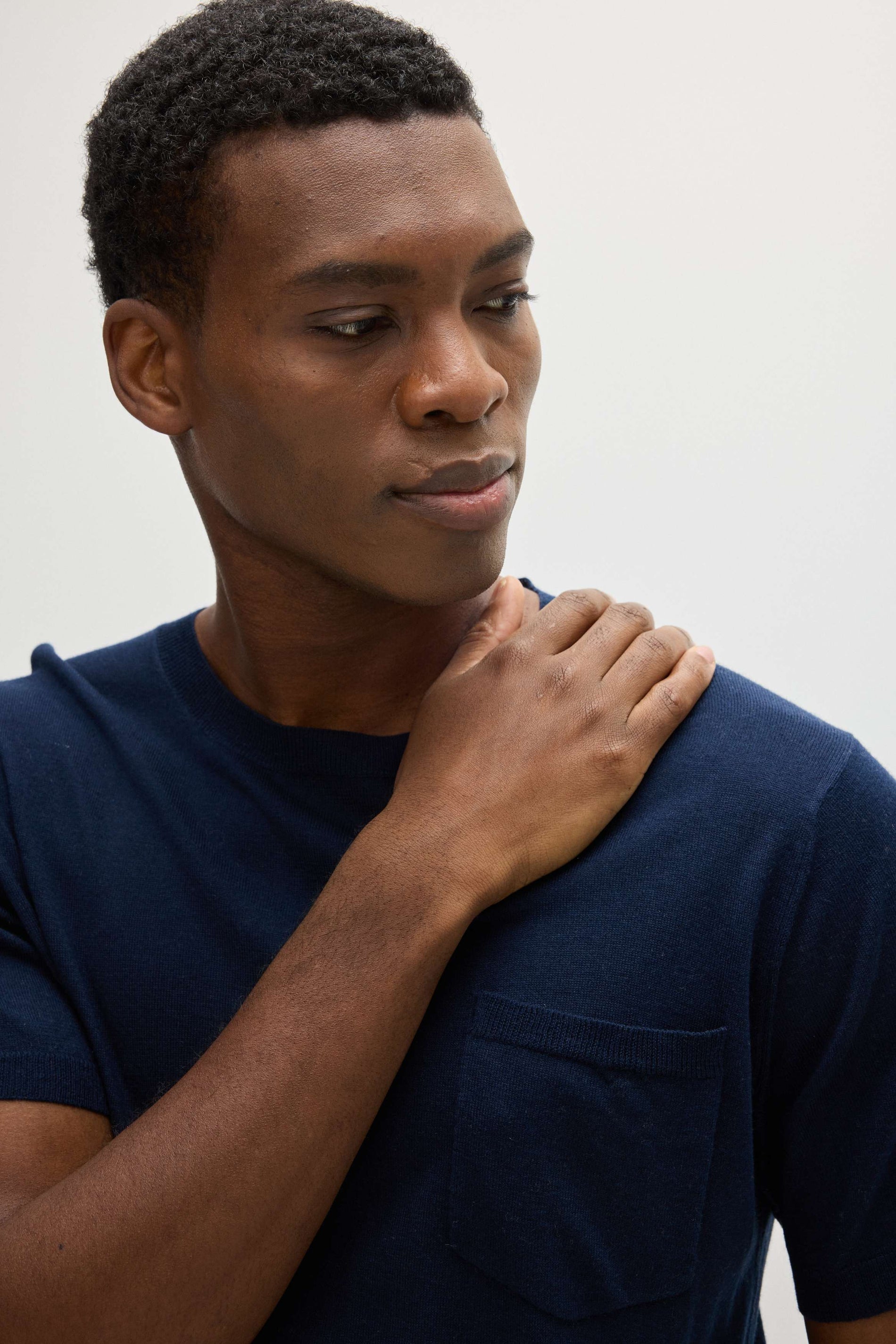 Davida Man Fine Knit Pocket T-Shirt Sweaters Navy