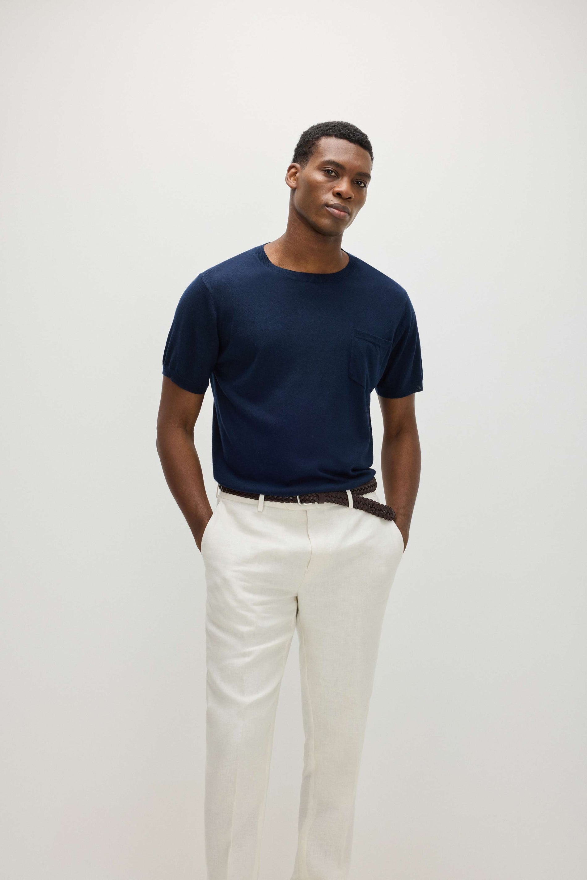 Davida Man Fine Knit Pocket T-Shirt Sweaters Navy