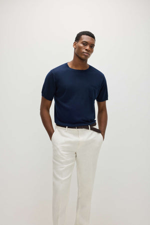 Man Fine Knit Pocket T-Shirt - Navy