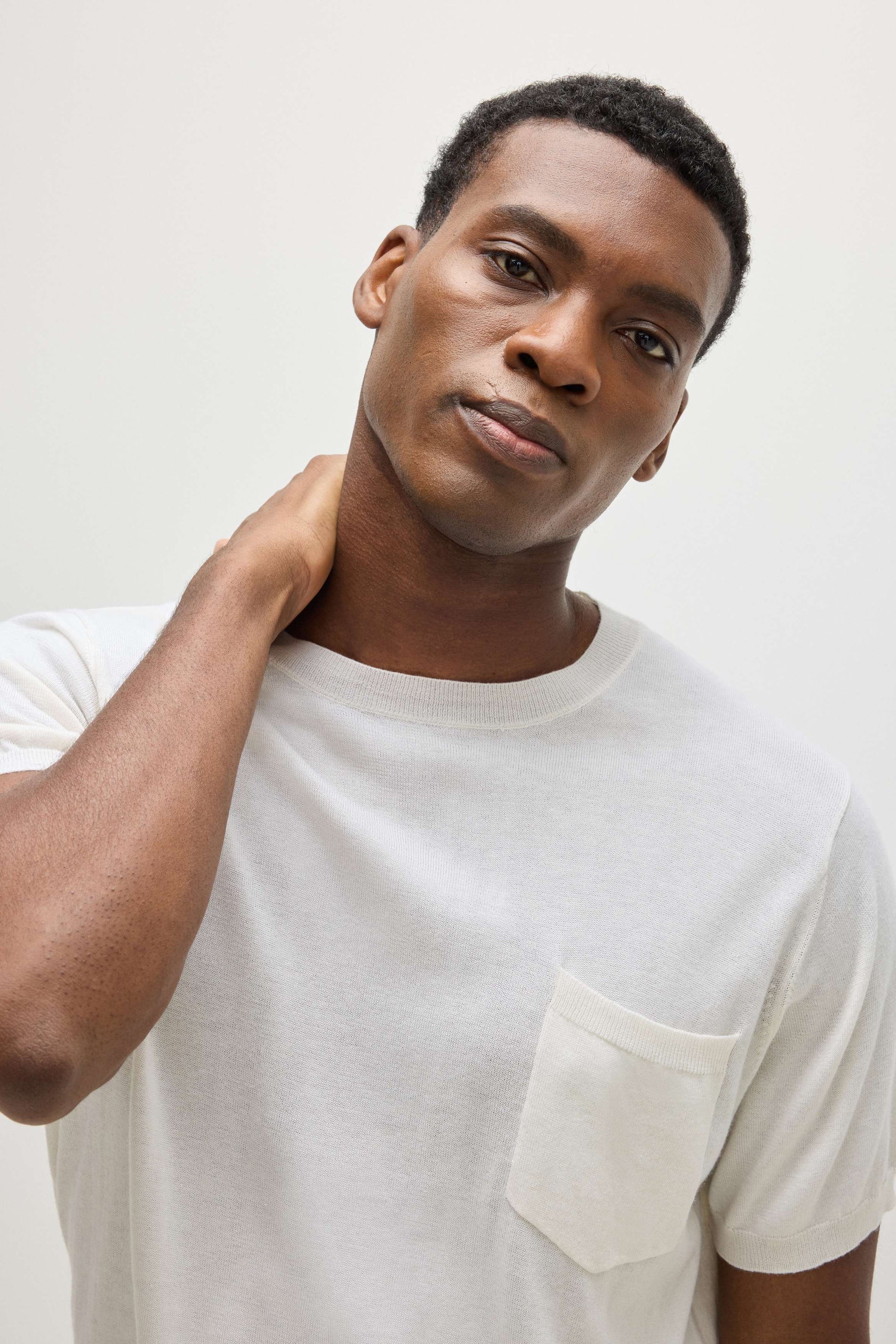 Davida Man Fine Knit Pocket T-Shirt Sweaters White