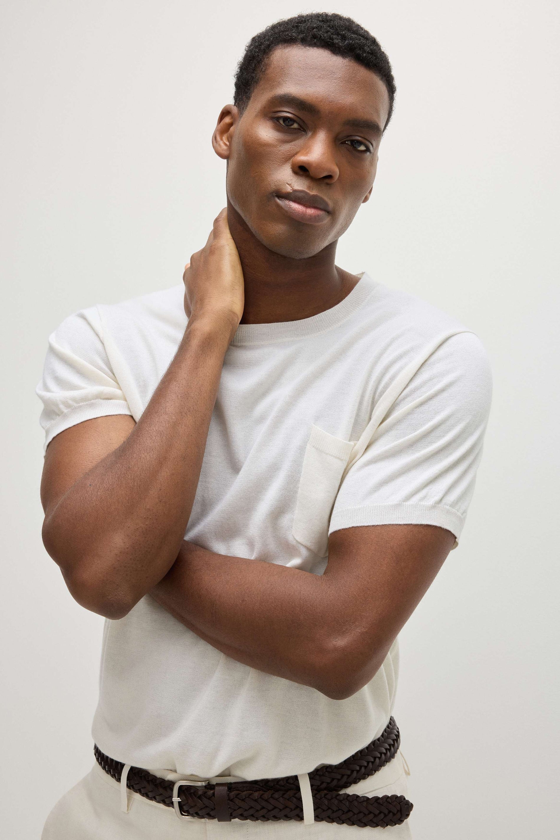 Davida Man Fine Knit Pocket T-Shirt Sweaters White