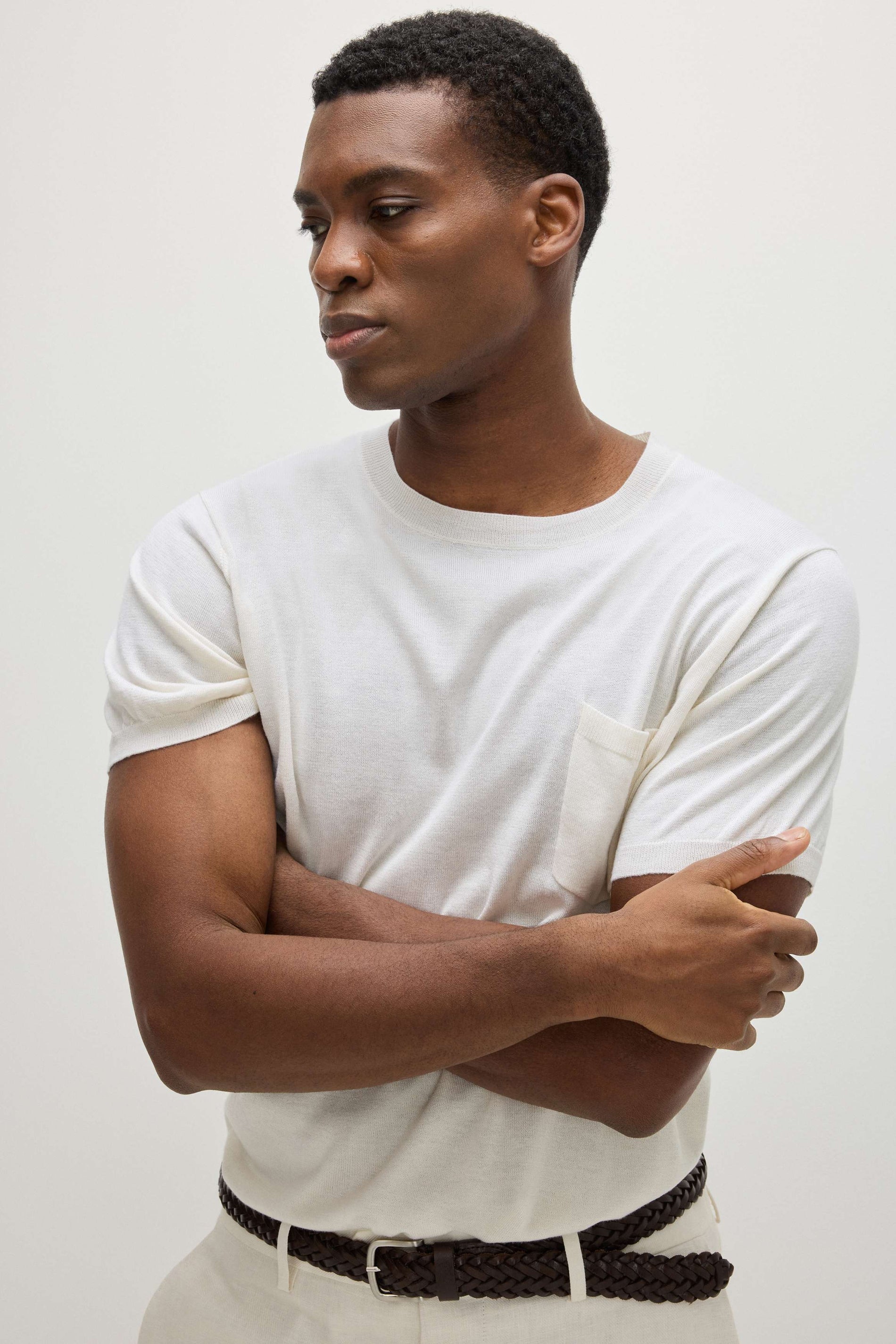 Davida Man Fine Knit Pocket T-Shirt Sweaters White