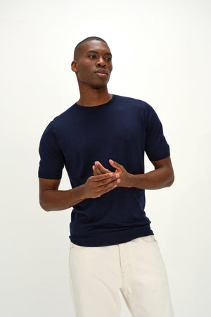 Man Fine Knit T-shirt - Navy