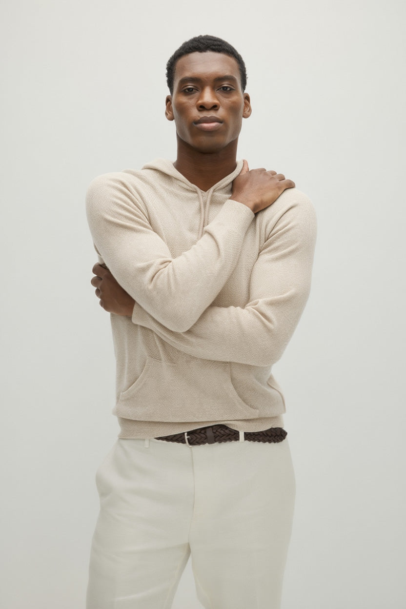 Davida Man Front Pocket Hoodie Sweaters Light Beige