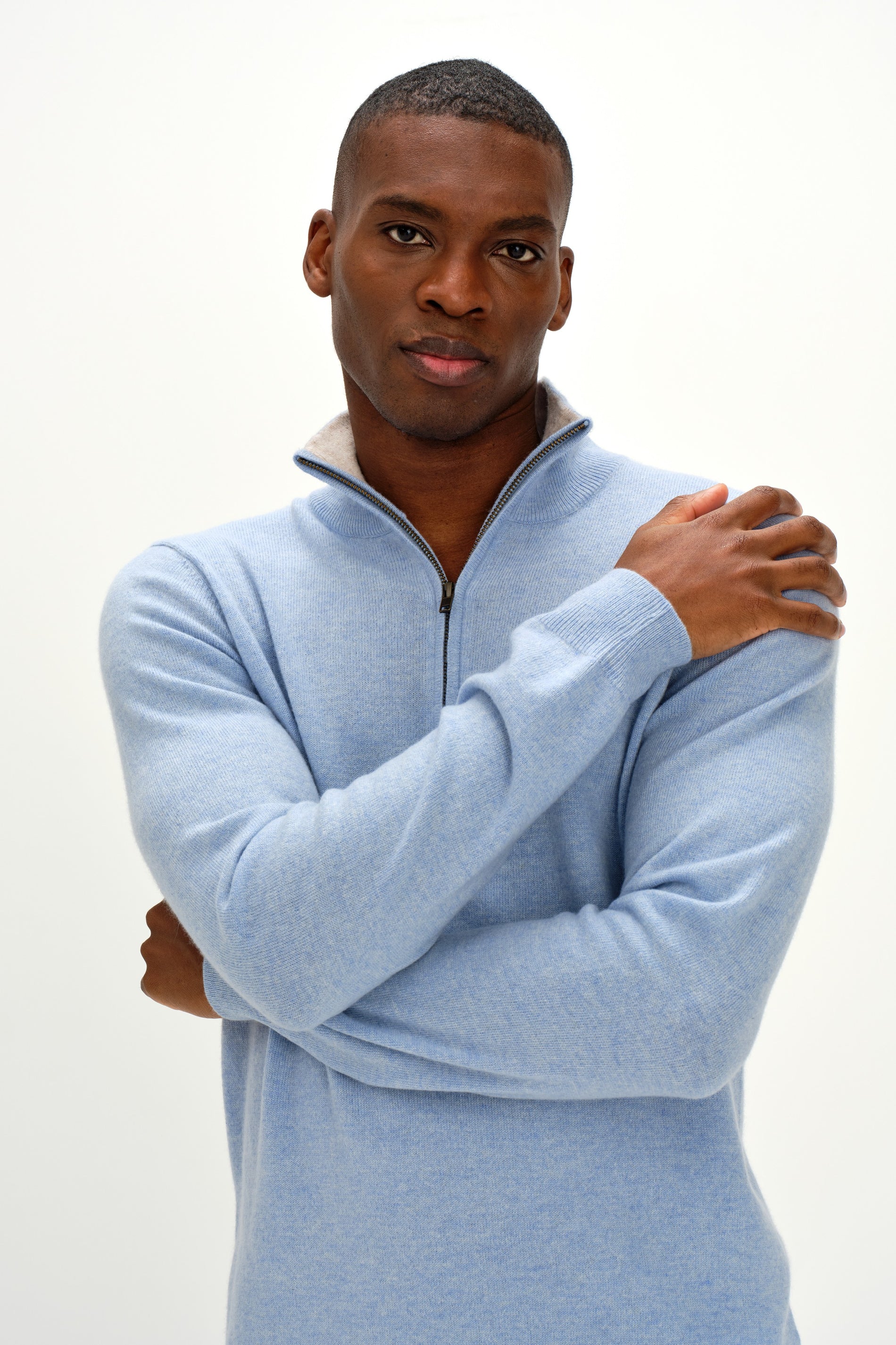 Davida Man Half Zip Sweaters Blue Fog