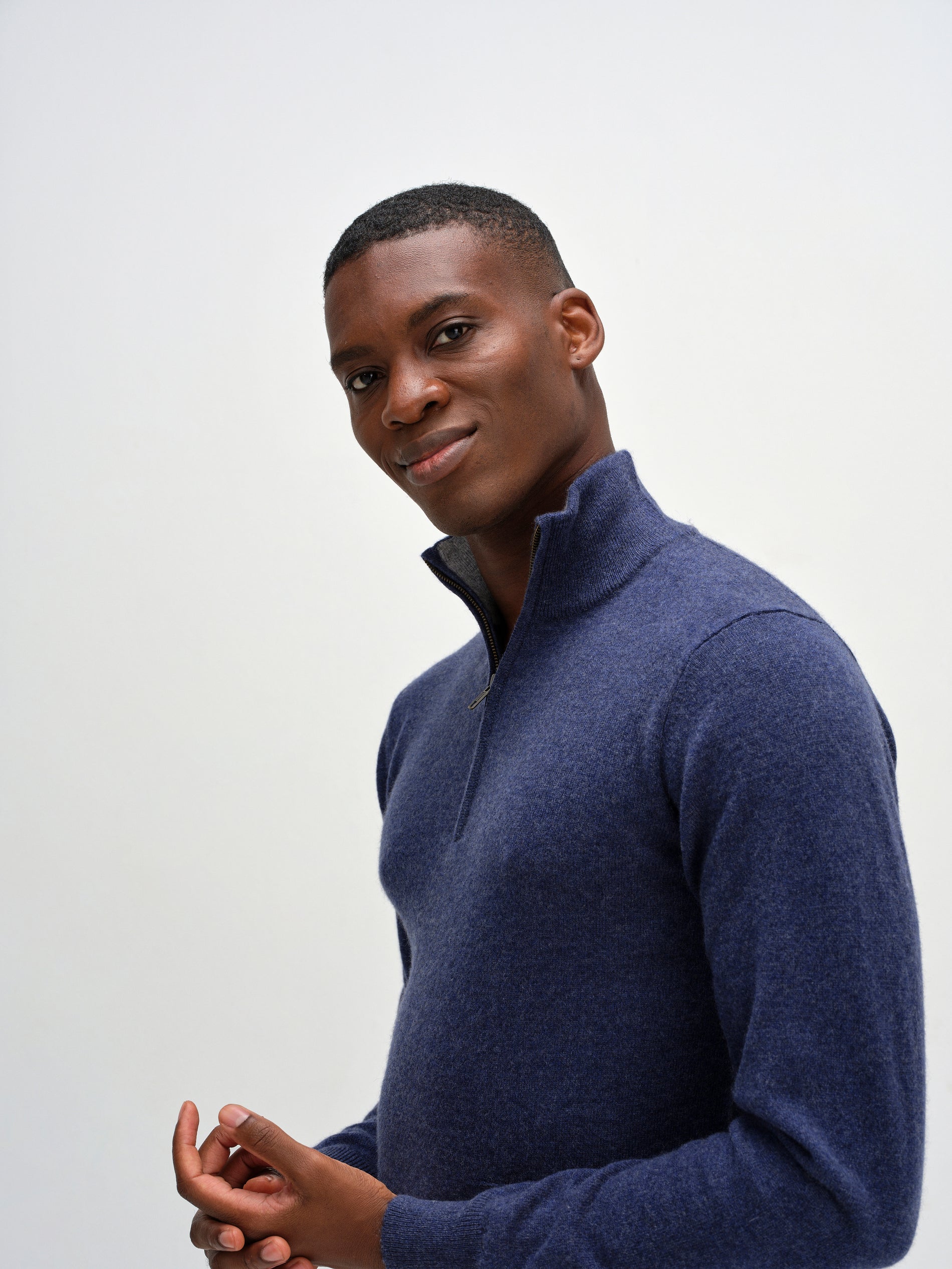 Davida Man Half Zip Sweaters Denim Blue