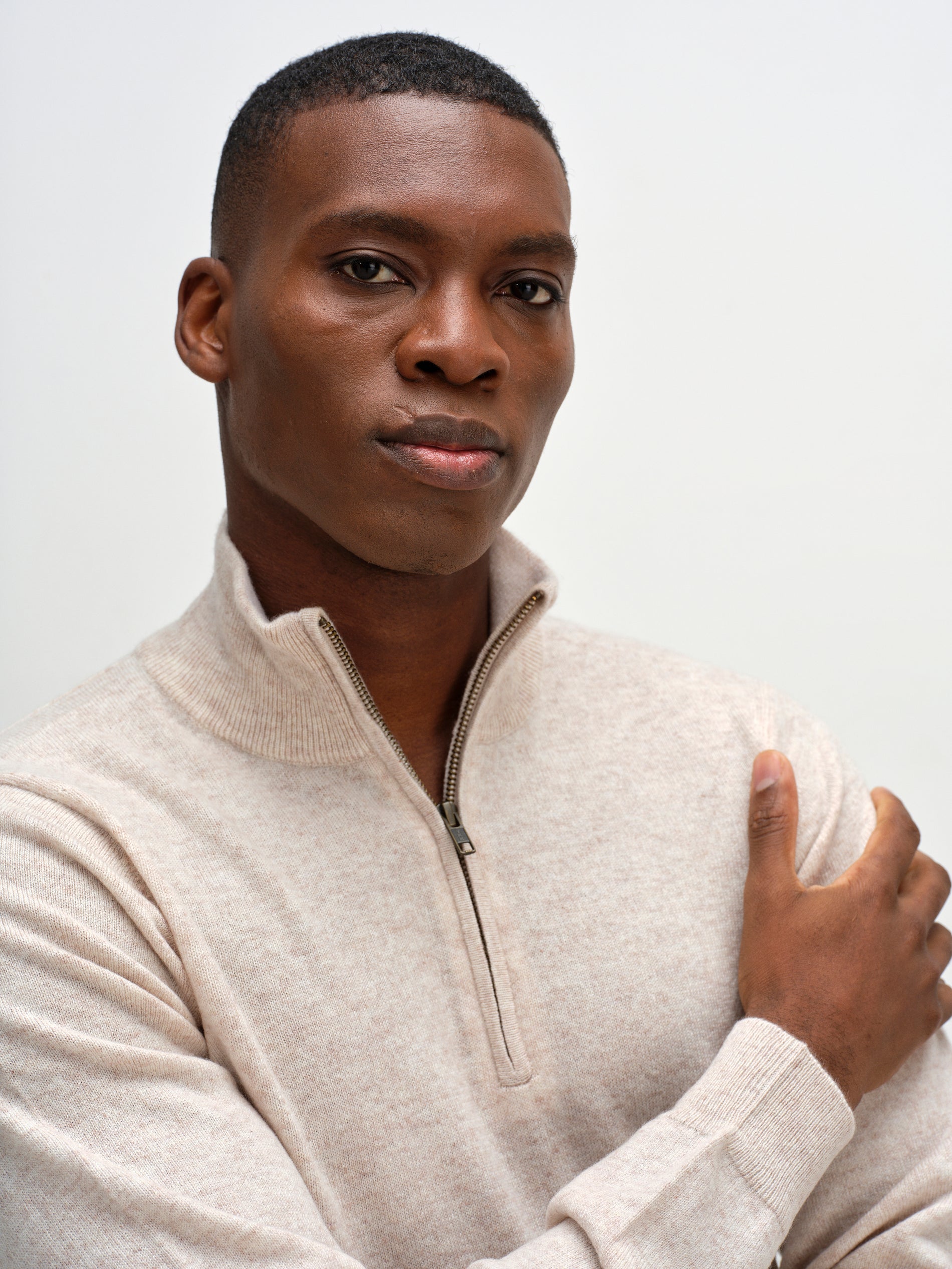 Davida Man Half Zip Sweaters Light Beige