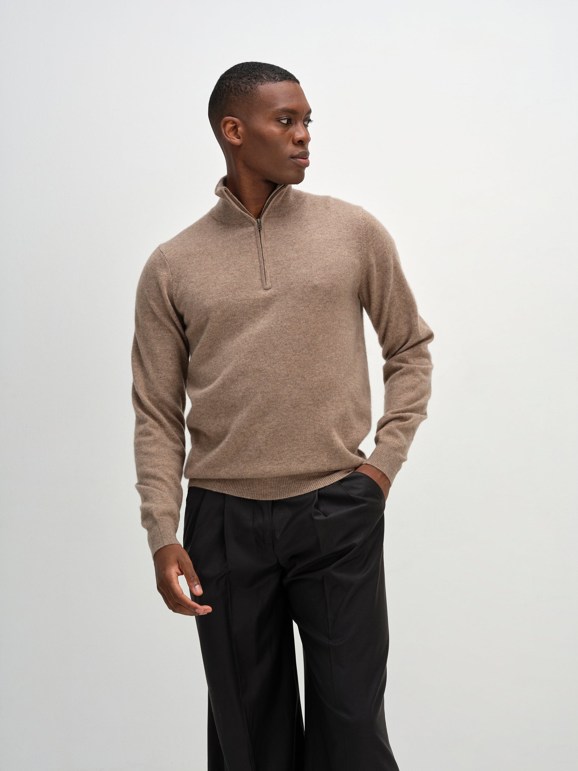Davida Man Half Zip Sweaters Mink