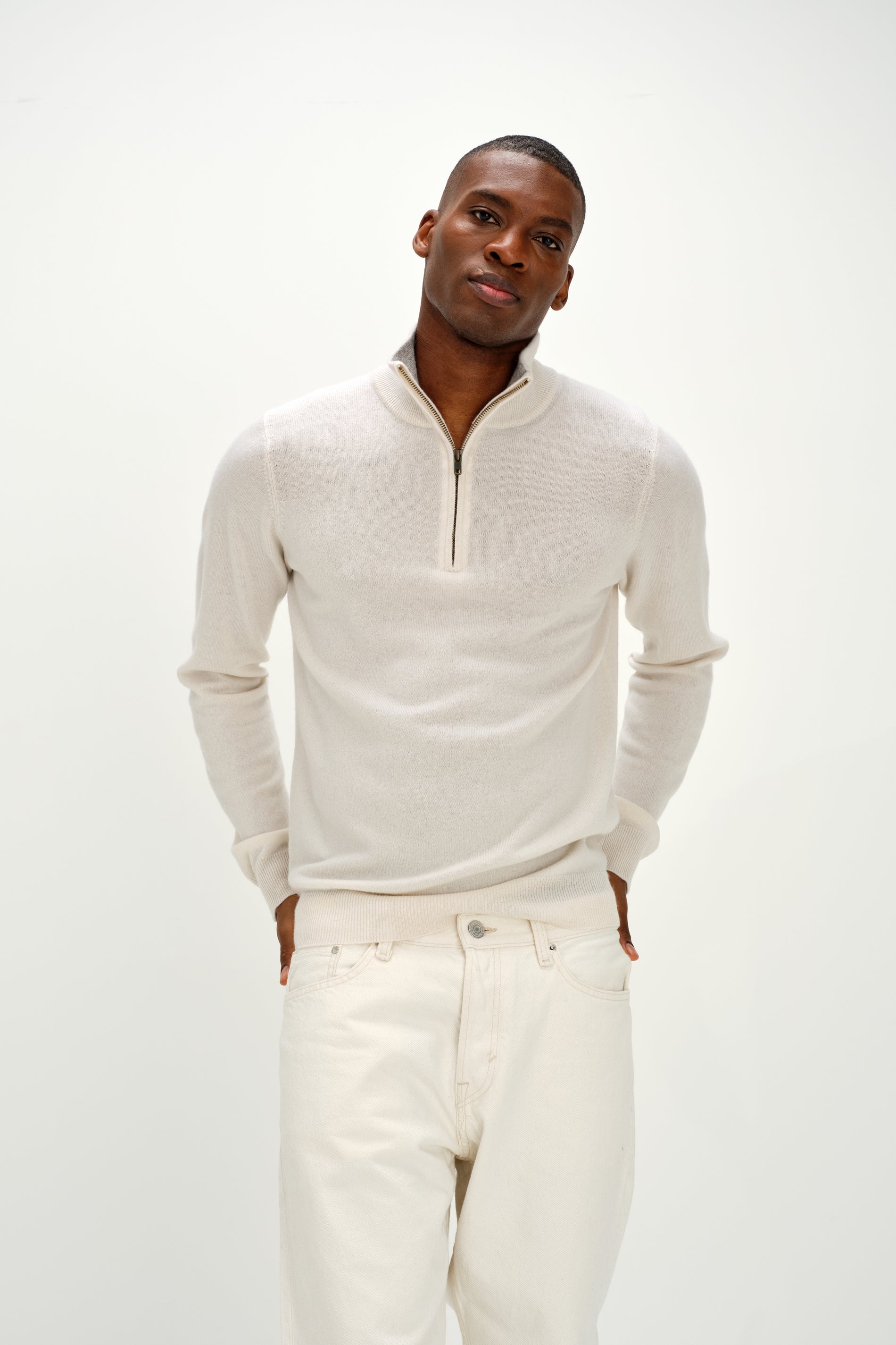 Davida Man Half Zip Sweaters White