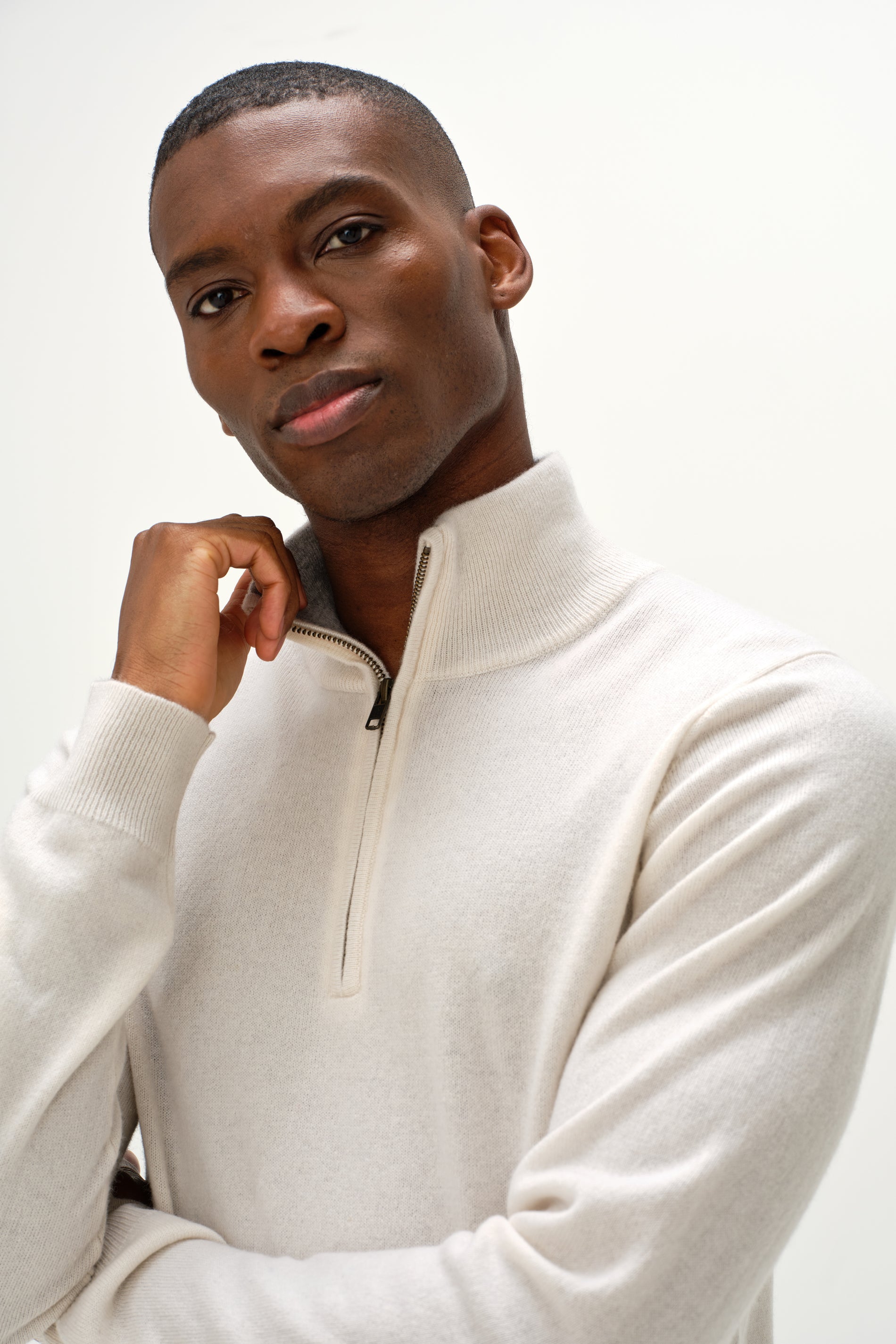 Davida Man Half Zip Sweaters White