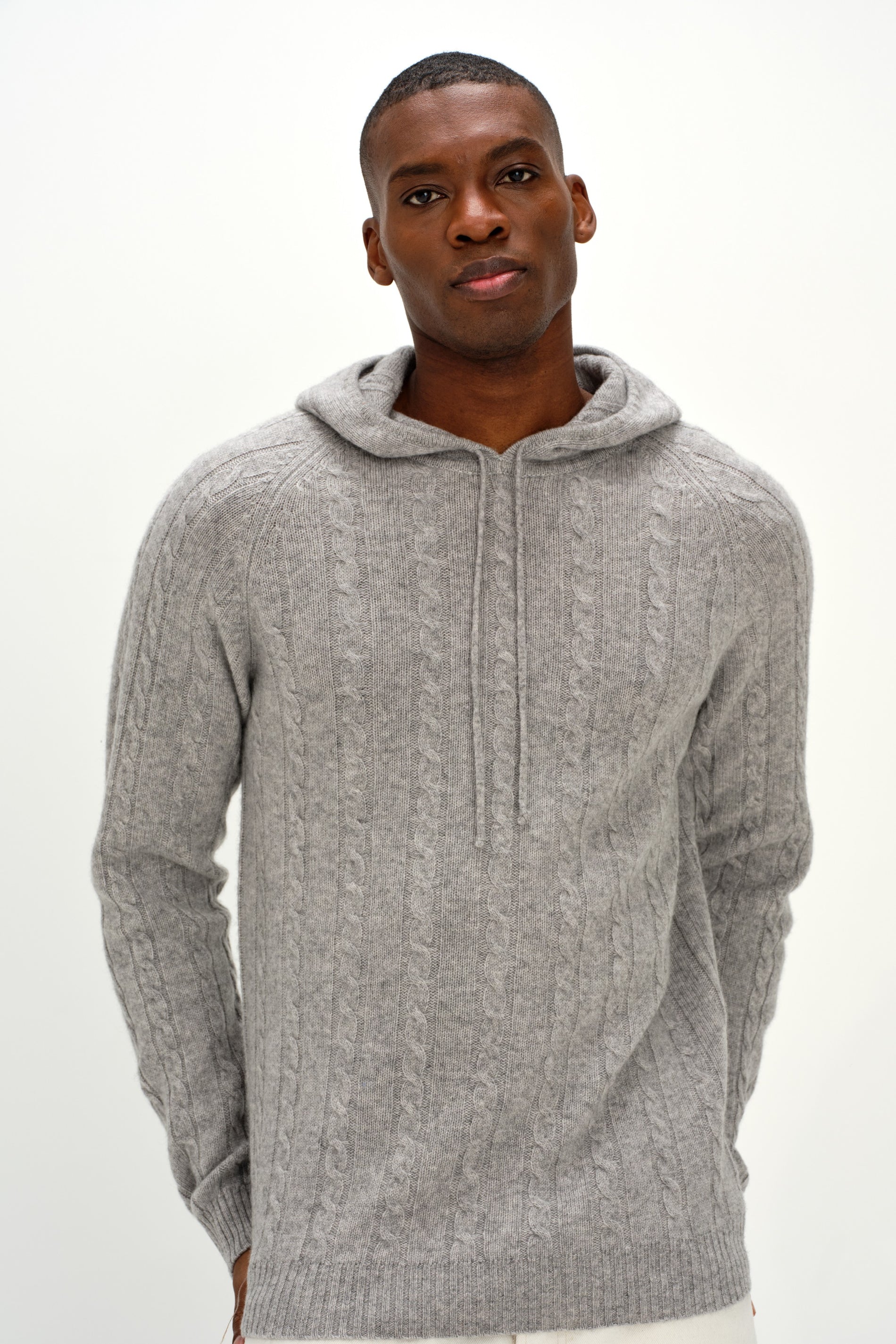 Davida Man Hoodie Cable Sweaters Light Grey