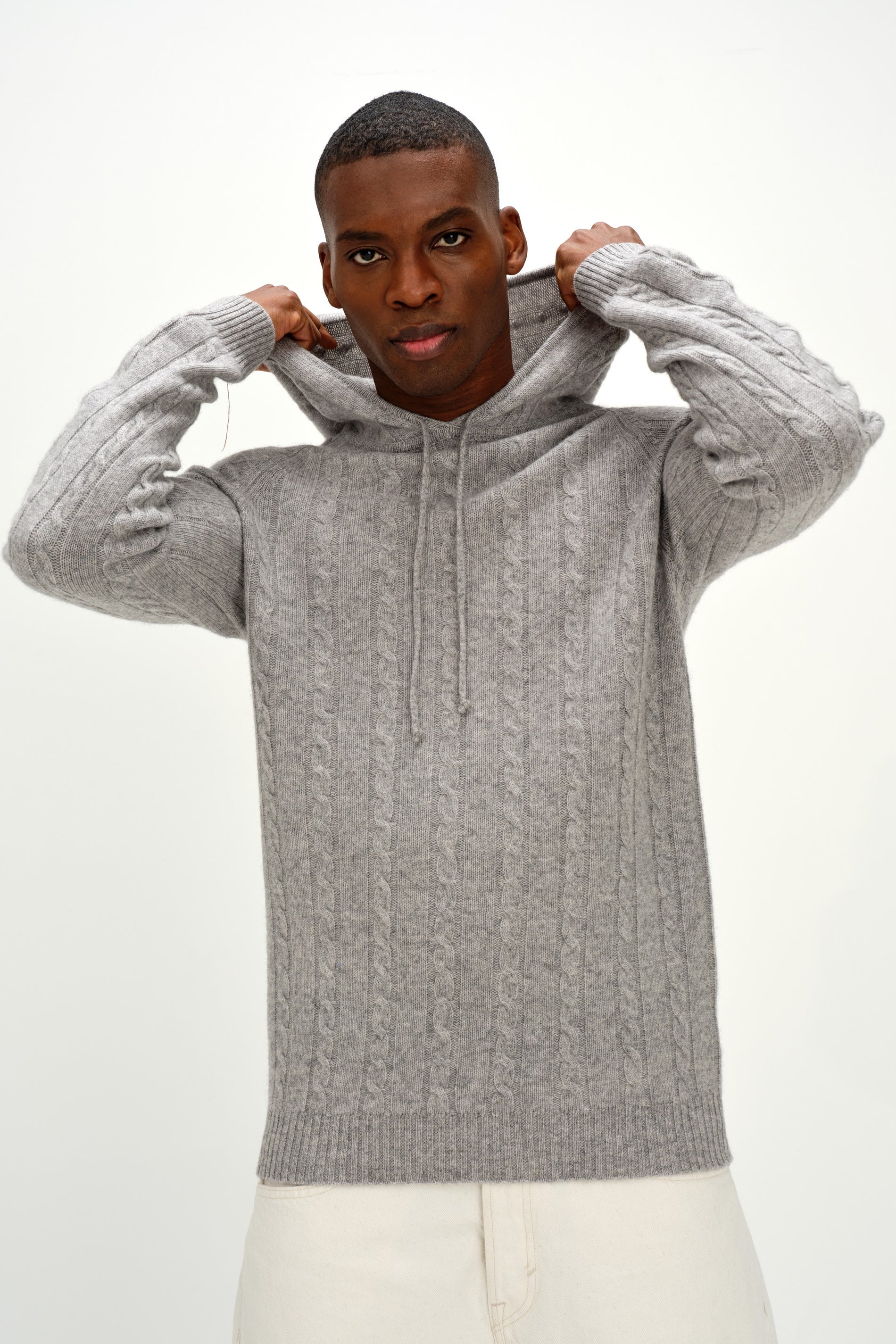 Davida Man Hoodie Cable Sweaters Light Grey