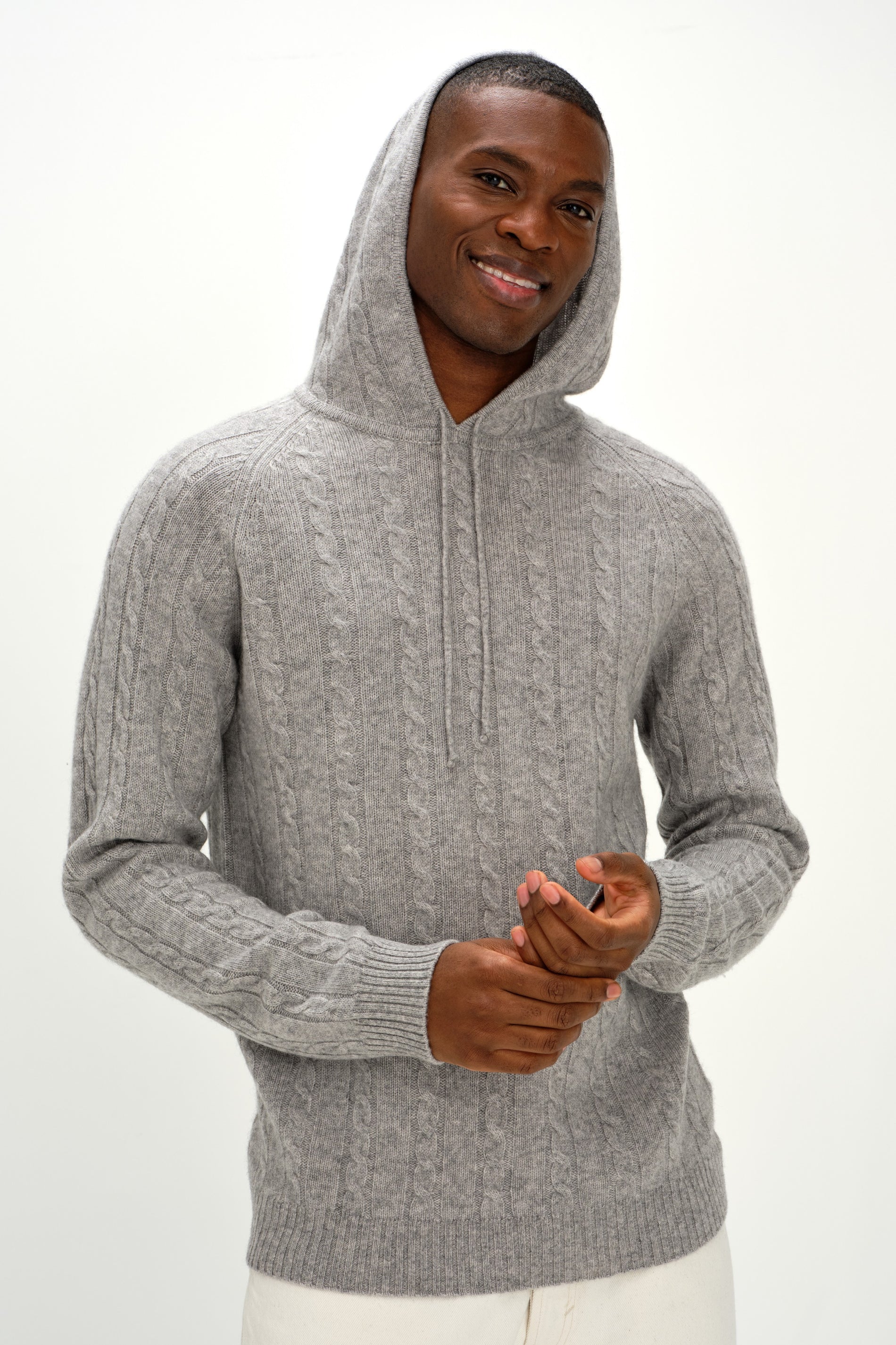 Davida Man Hoodie Cable Sweaters Light Grey