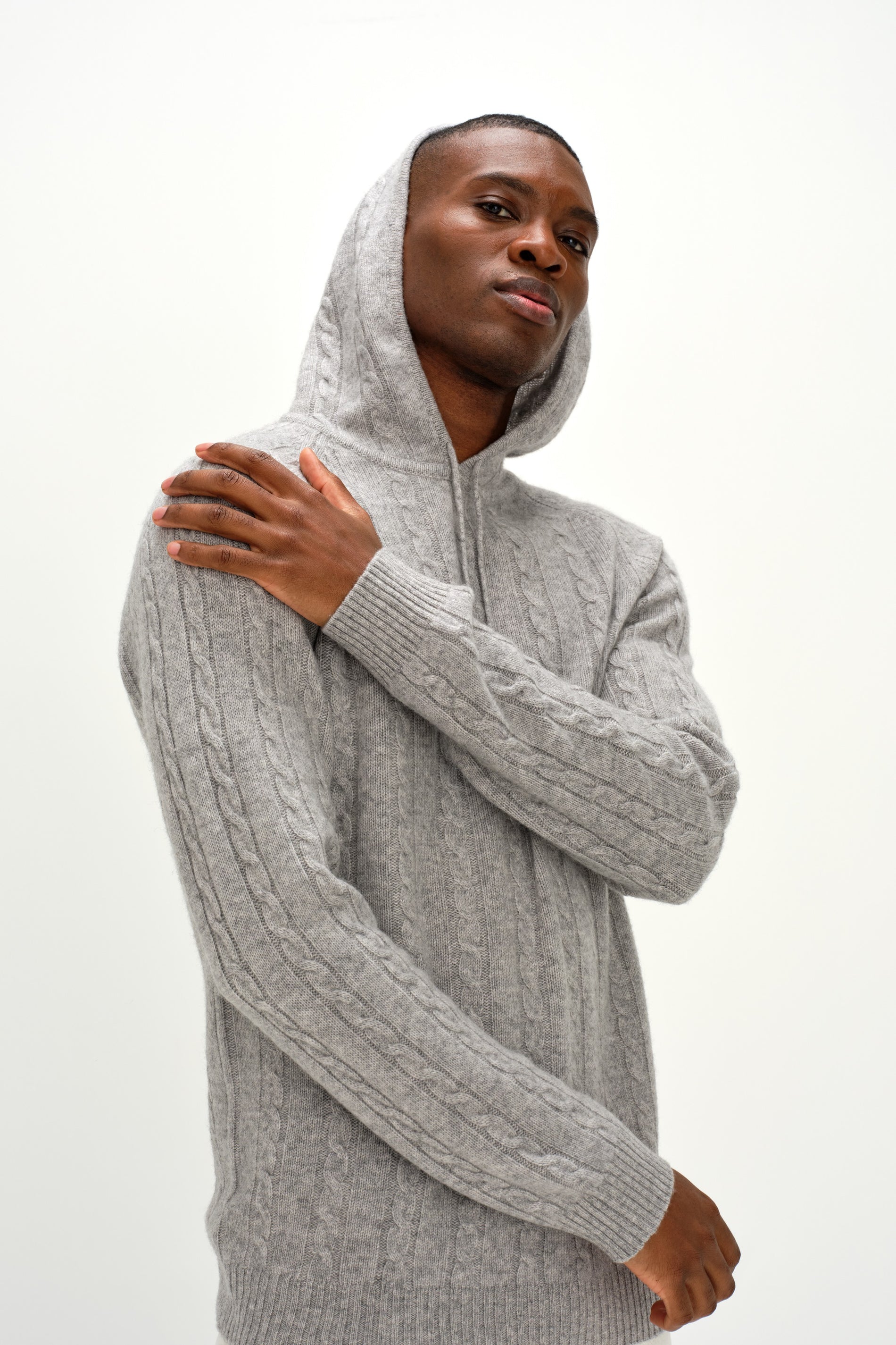 Davida Man Hoodie Cable Sweaters Light Grey