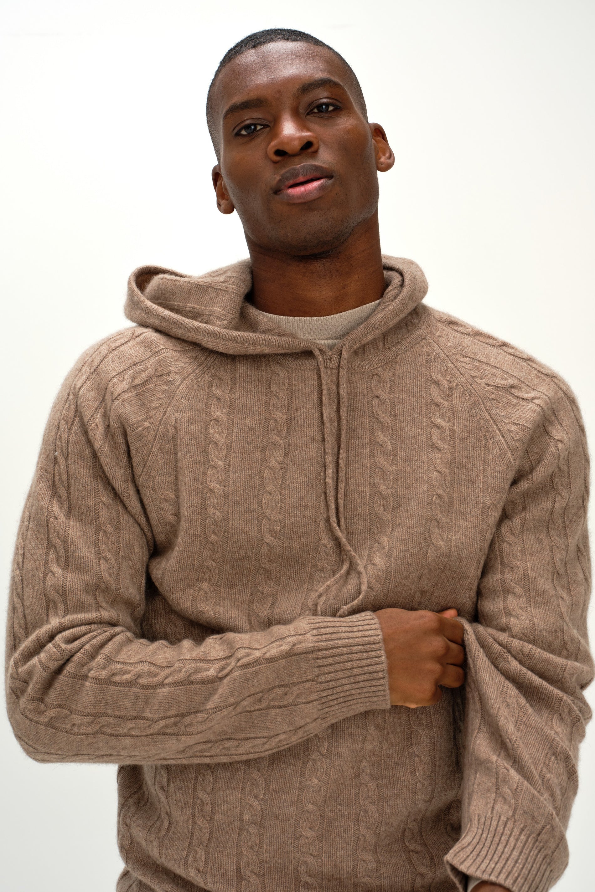 Davida Man Hoodie Cable Sweaters Mink