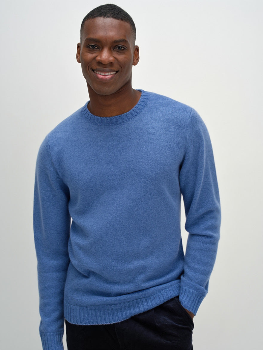Davida Man O-neck Plain Sweaters Ocean Blue