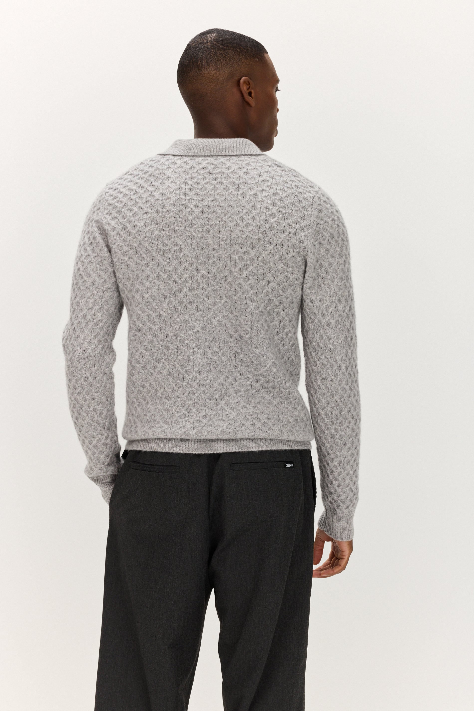 Davida Man Open Collar Diamond Knit Sweaters Light Grey