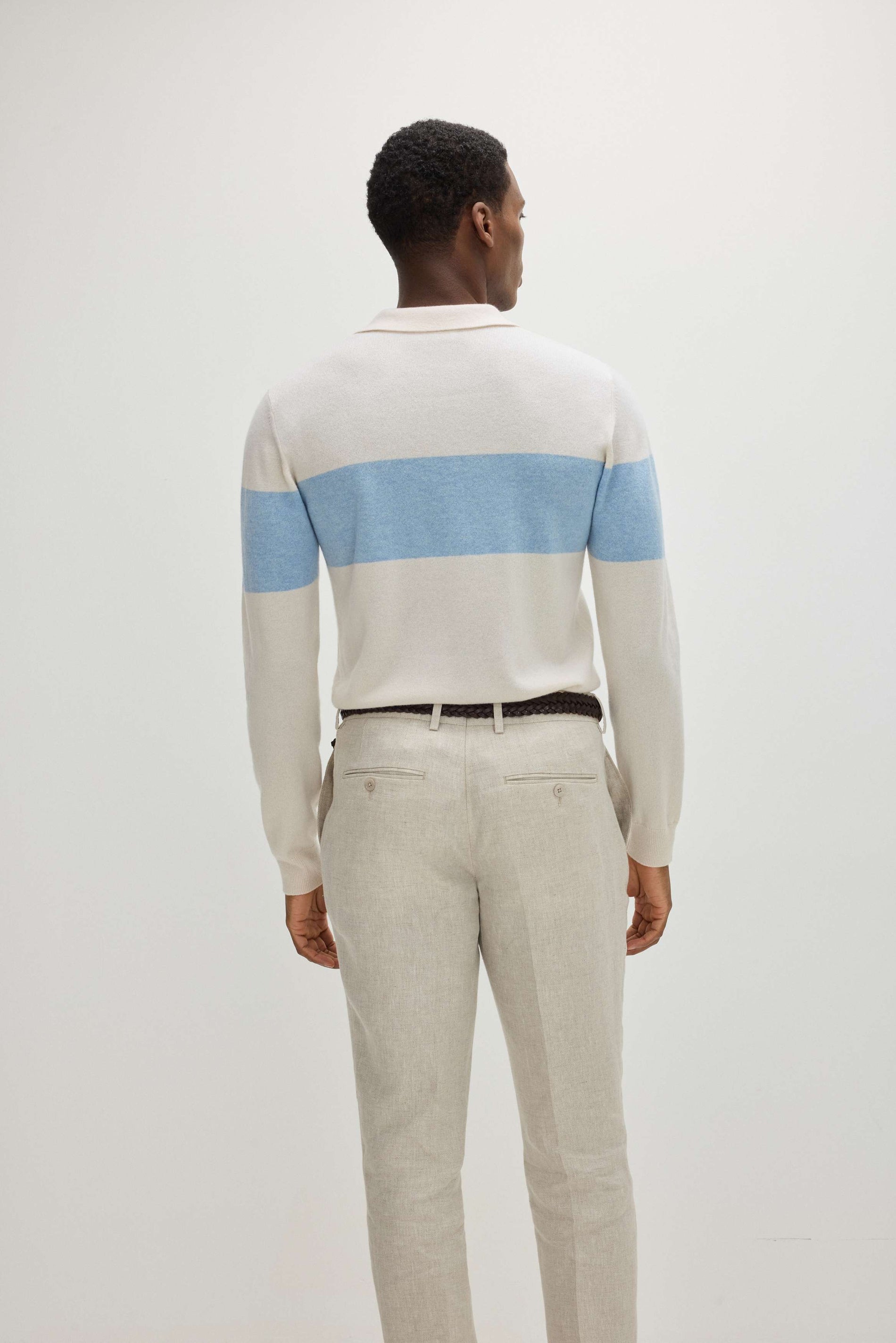 Davida Man Open Collar One Stripe Sweaters White / Blue Fog