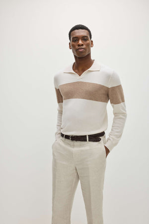 Man Open Collar One Stripe - White/Mink