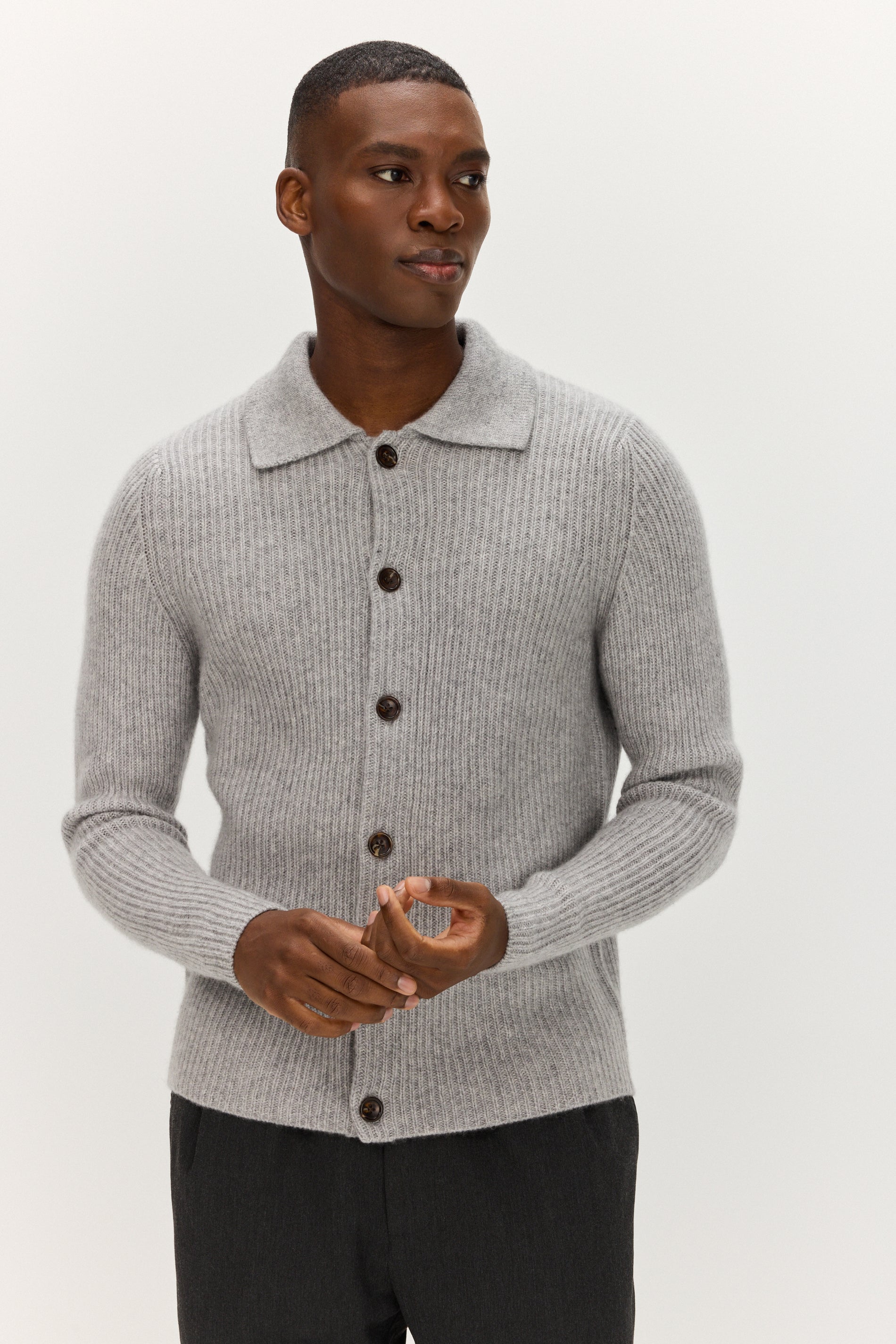 Davida Man Rib Cardigan Sweaters Light Grey
