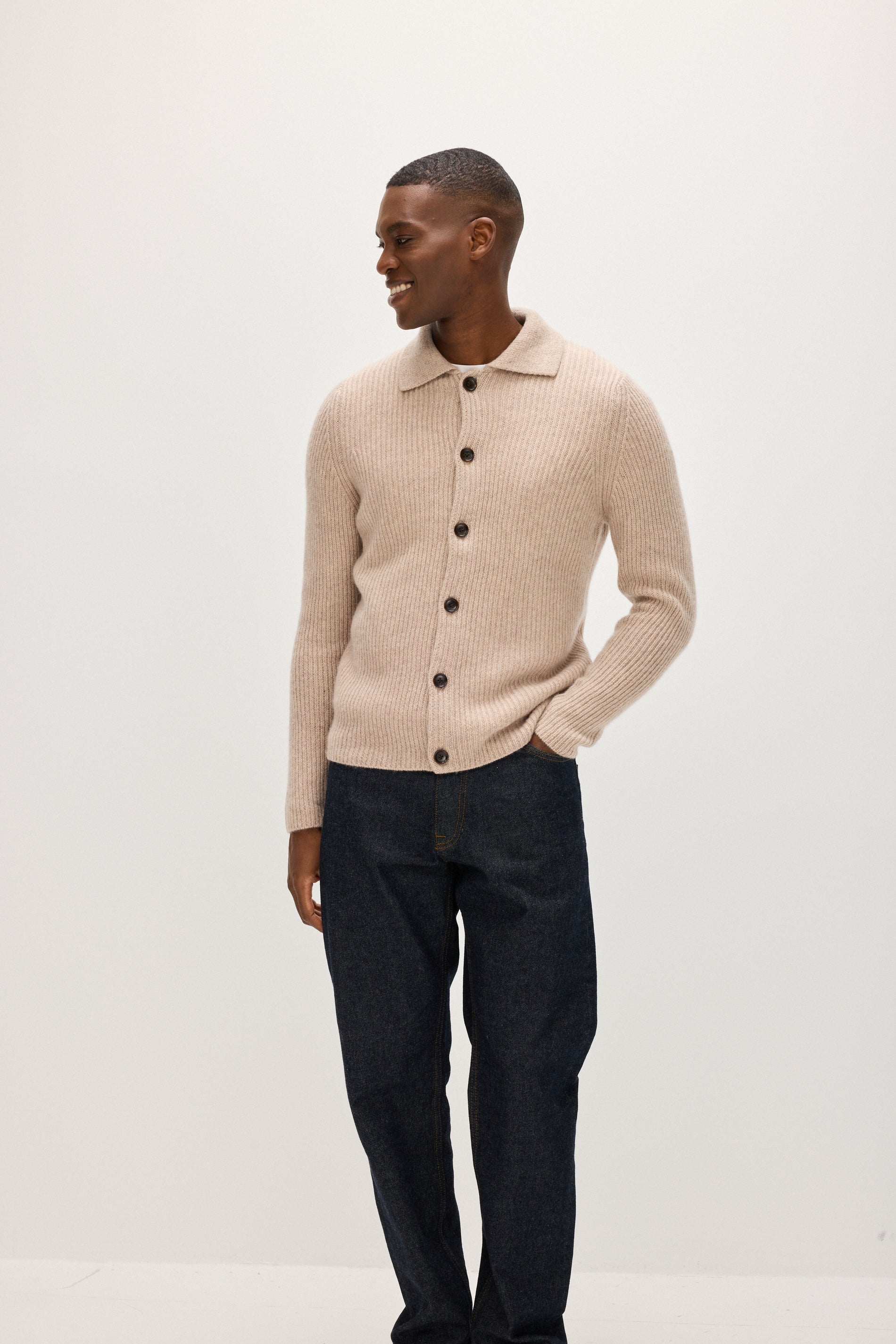 Davida Man Rib Cardigan Sweaters Sand