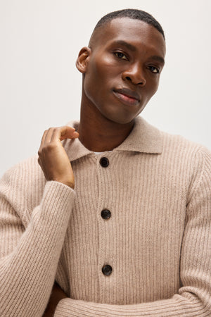 Man Rib Cardigan - Sand