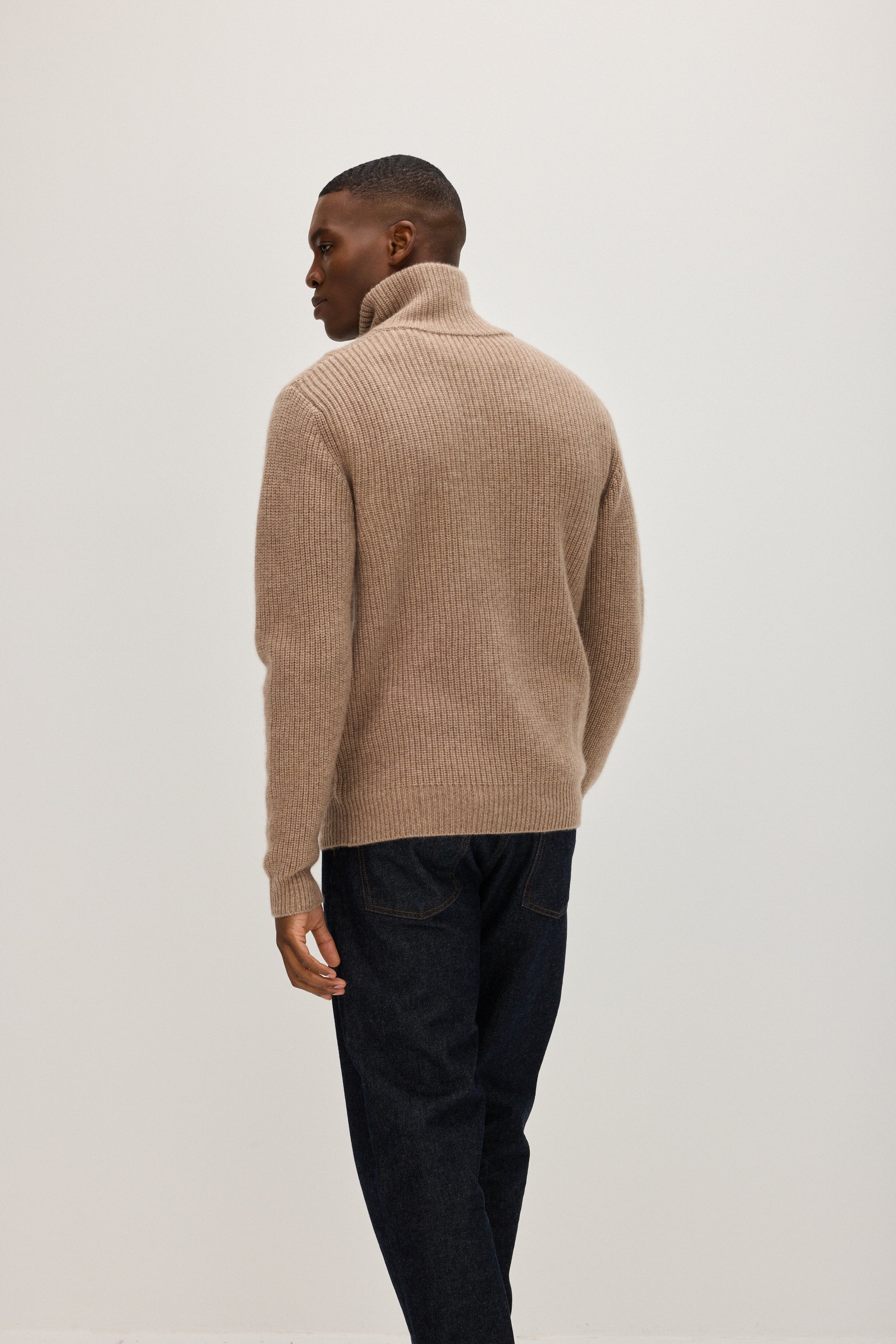 Davida Man Rib Full Zip Sweaters Mink