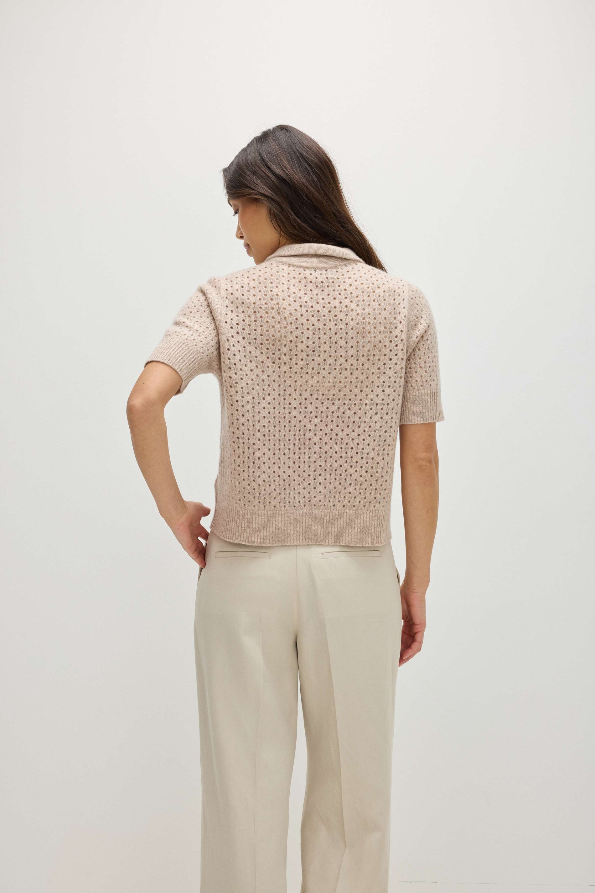 Davida Mesh Knitted Short Sleeve Cardigan Cardigans Sand
