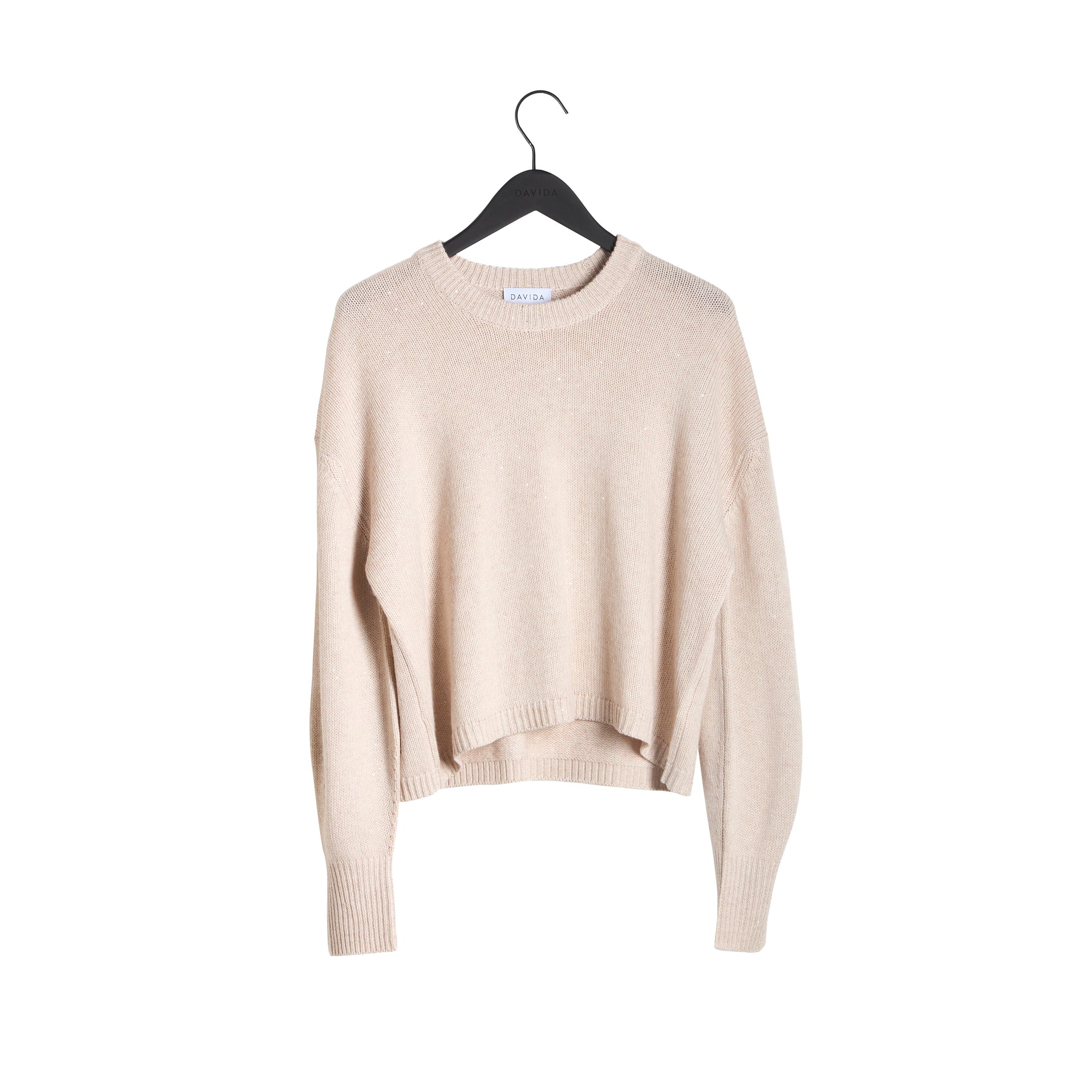 Davida O-neck Balloon Sleeve Shiny Sweaters Light Beige
