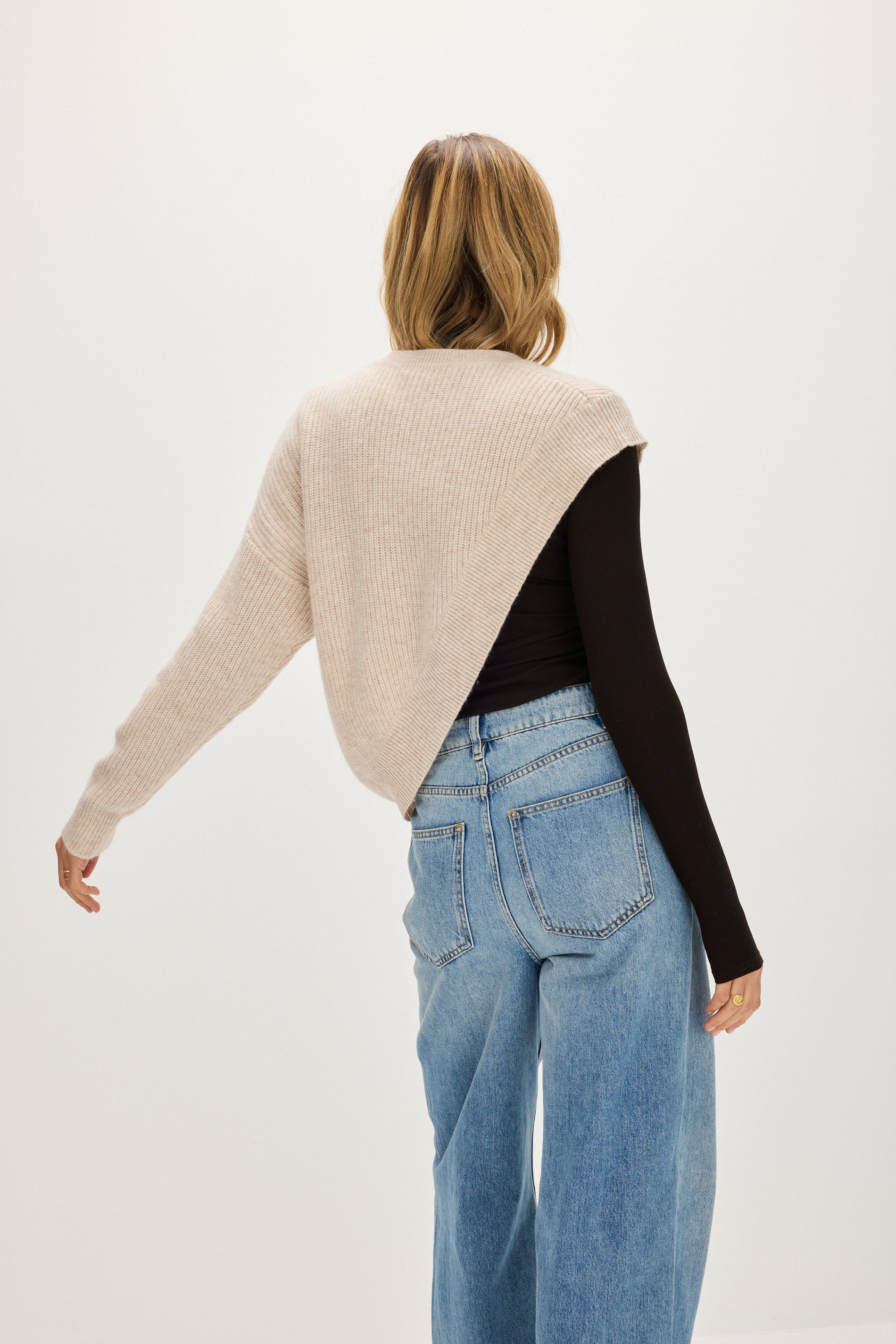 Davida One Sleeve Rib Sweater Sweaters Light Beige