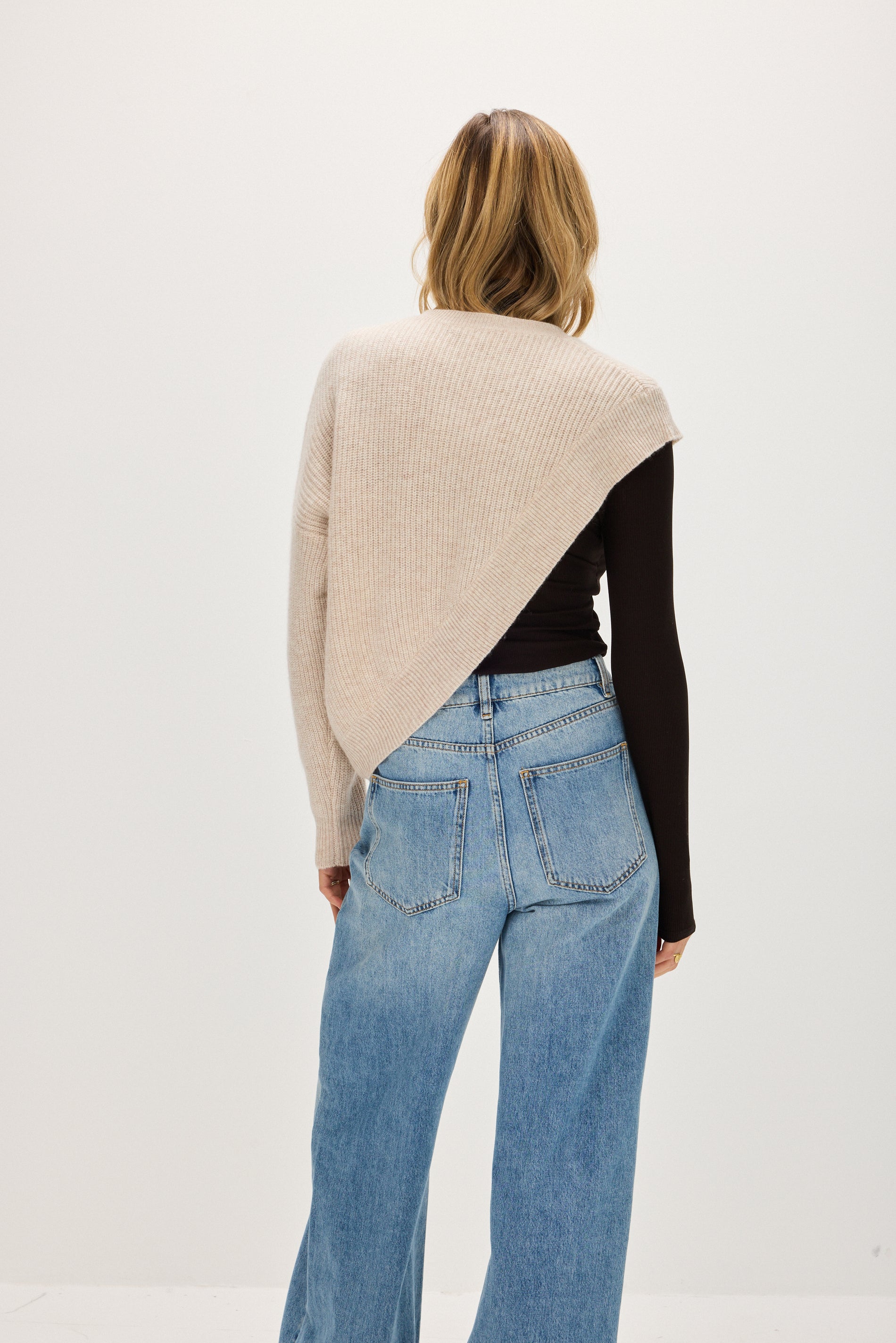 Davida One Sleeve Rib Sweater Sweaters Light Beige