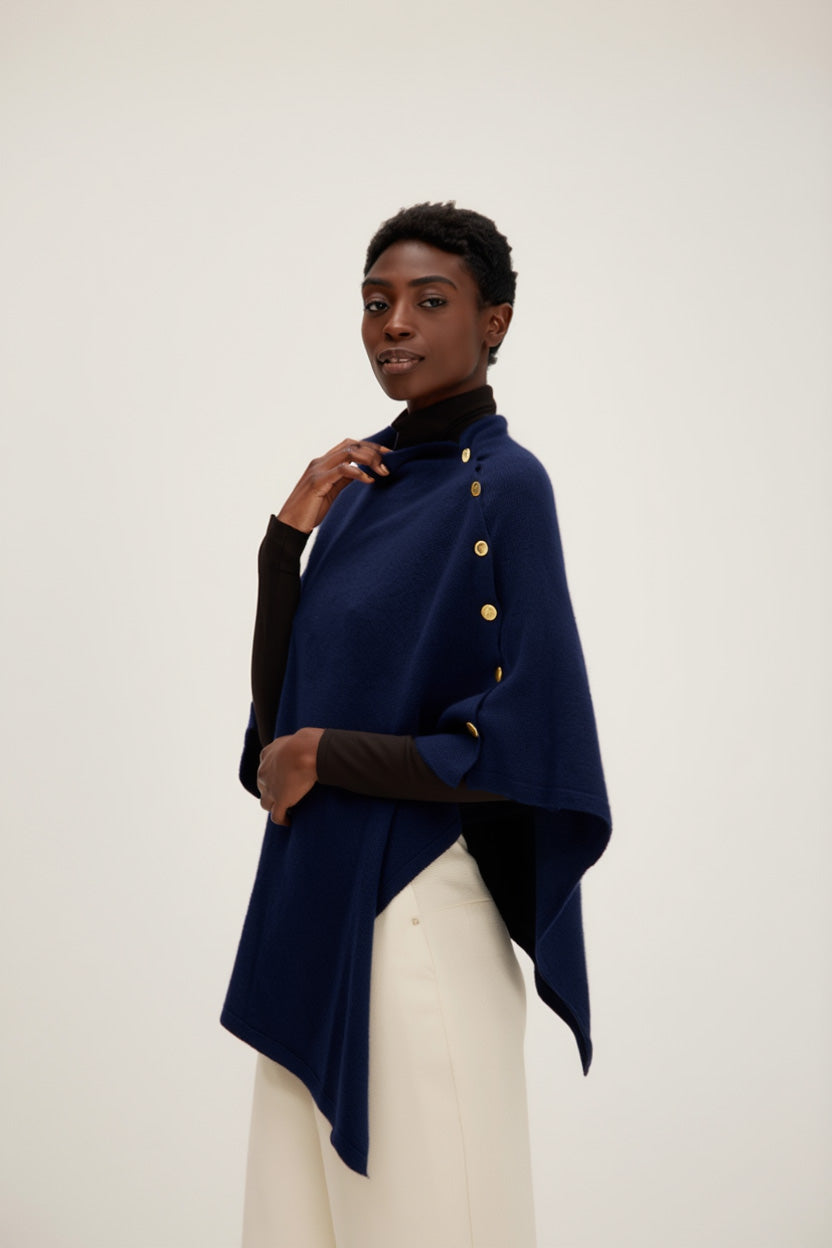 Davida Poncho Gold Buttons Poncho Navy