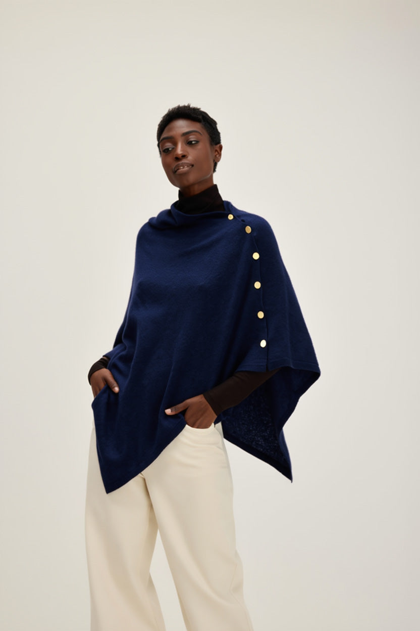 Poncho Gold Buttons - Poncho - Navy – Davida Cashmere