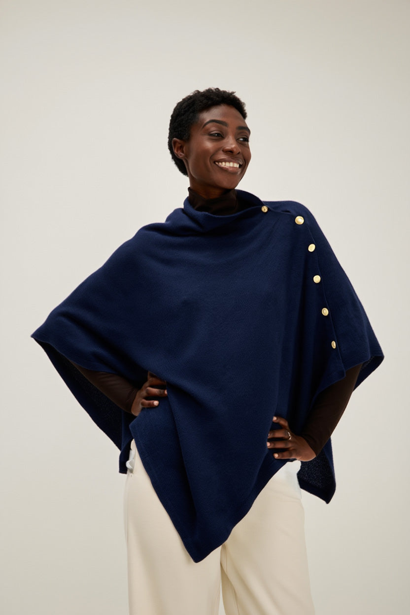 Davida Poncho Gold Buttons Poncho Navy