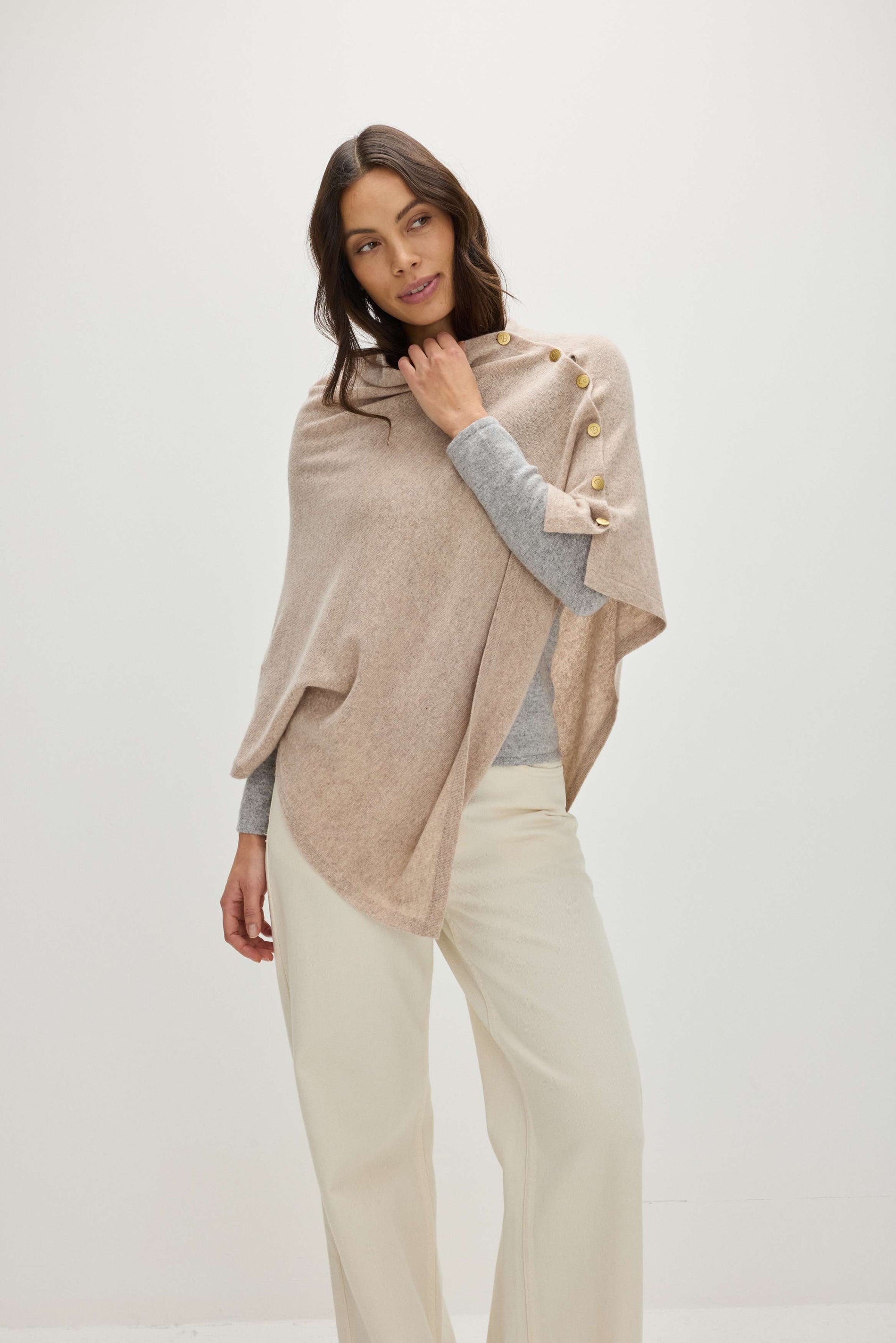 Davida Poncho Gold Buttons Poncho Sand