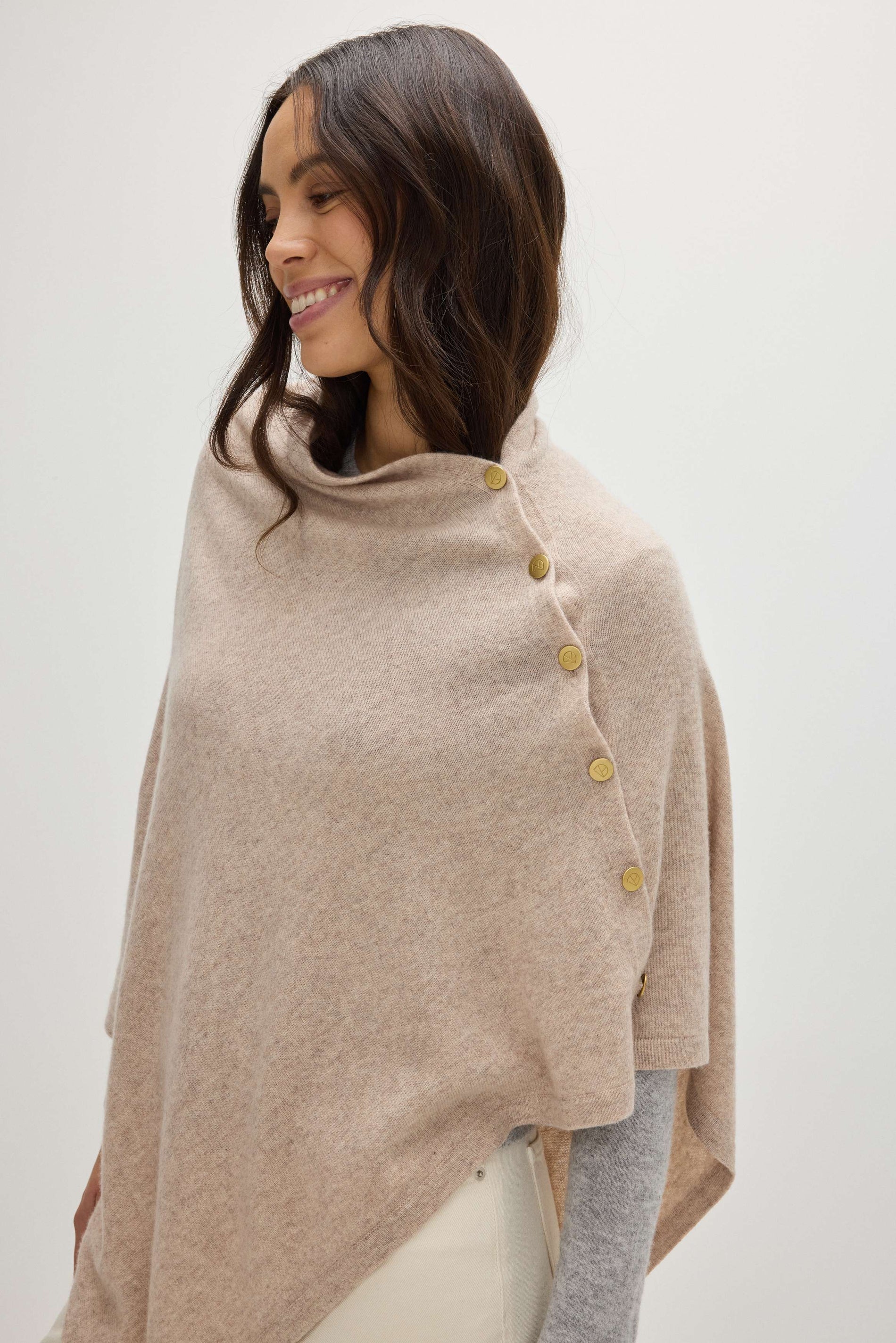 Davida Poncho Gold Buttons Poncho Sand