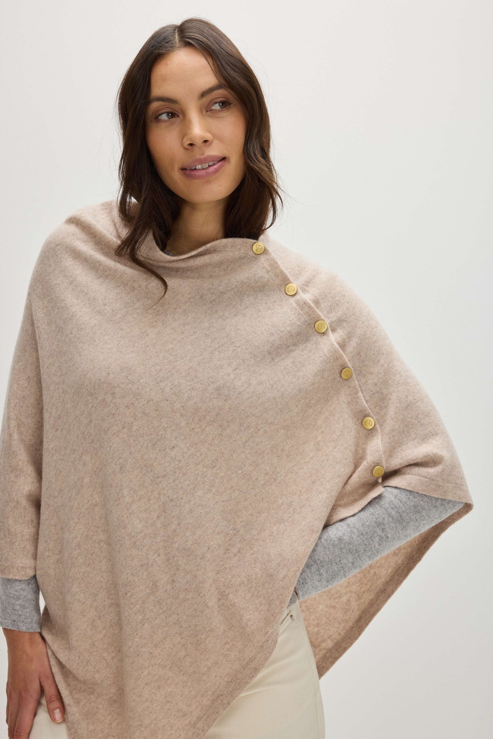 Davida Poncho Gold Buttons Poncho Sand
