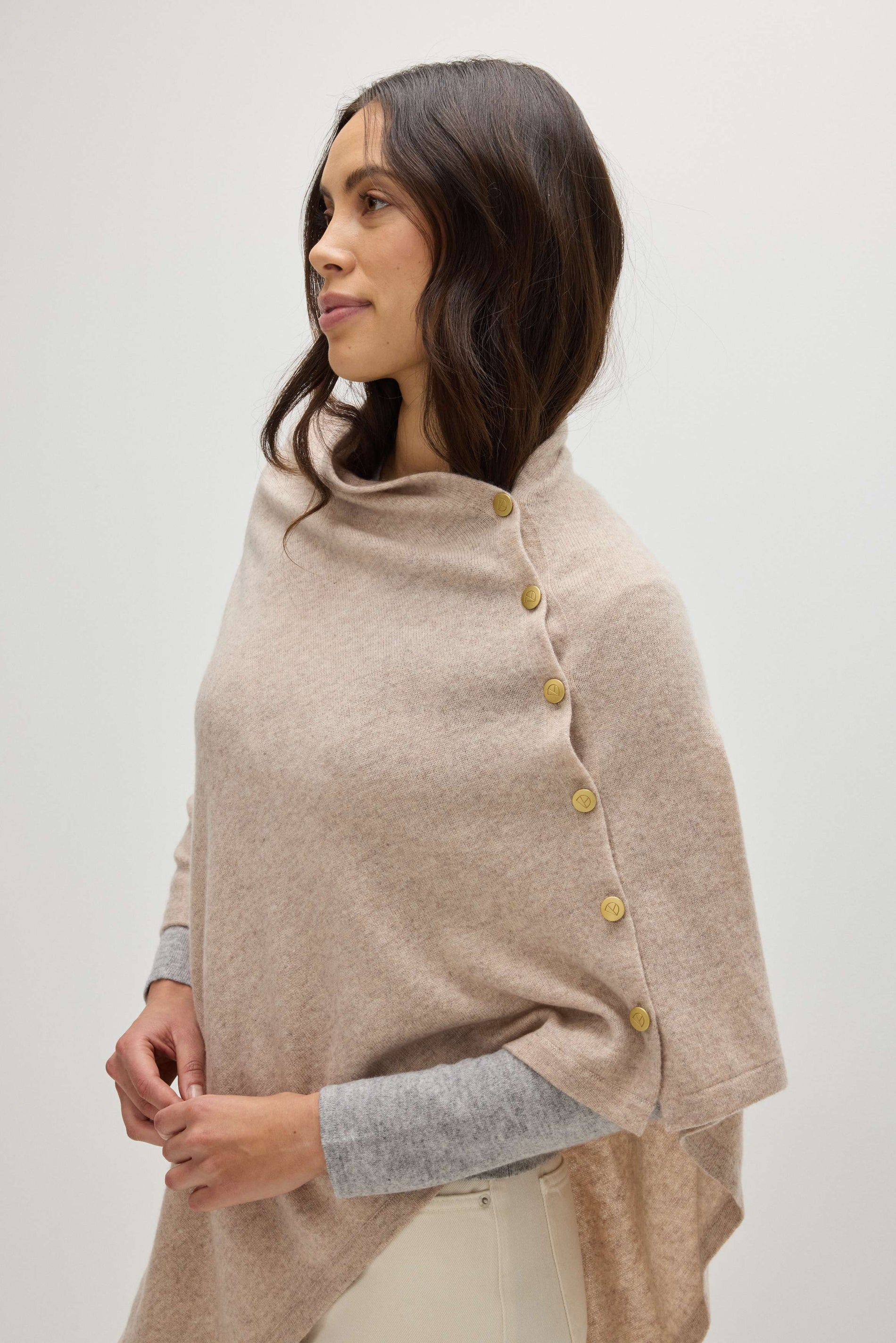 Davida Poncho Gold Buttons Poncho Sand