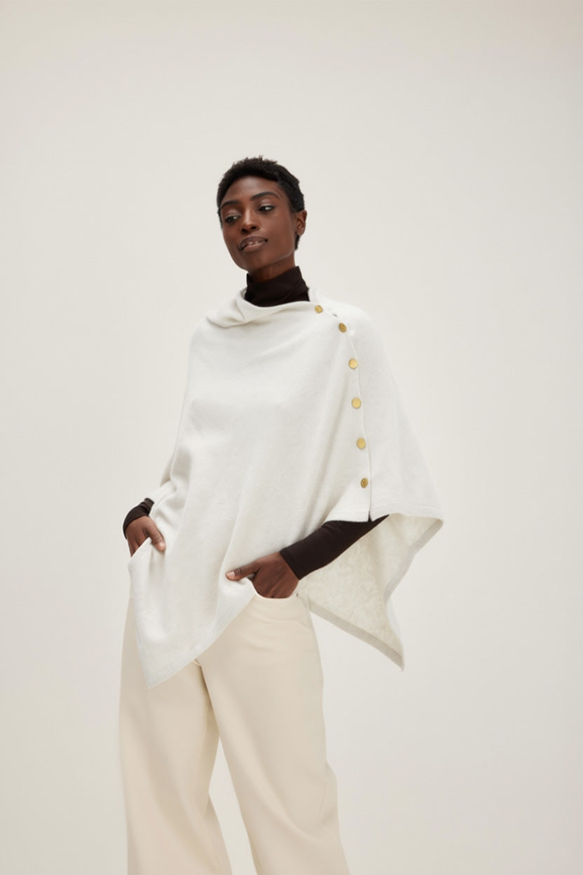 Davida Poncho Gold Buttons Poncho White