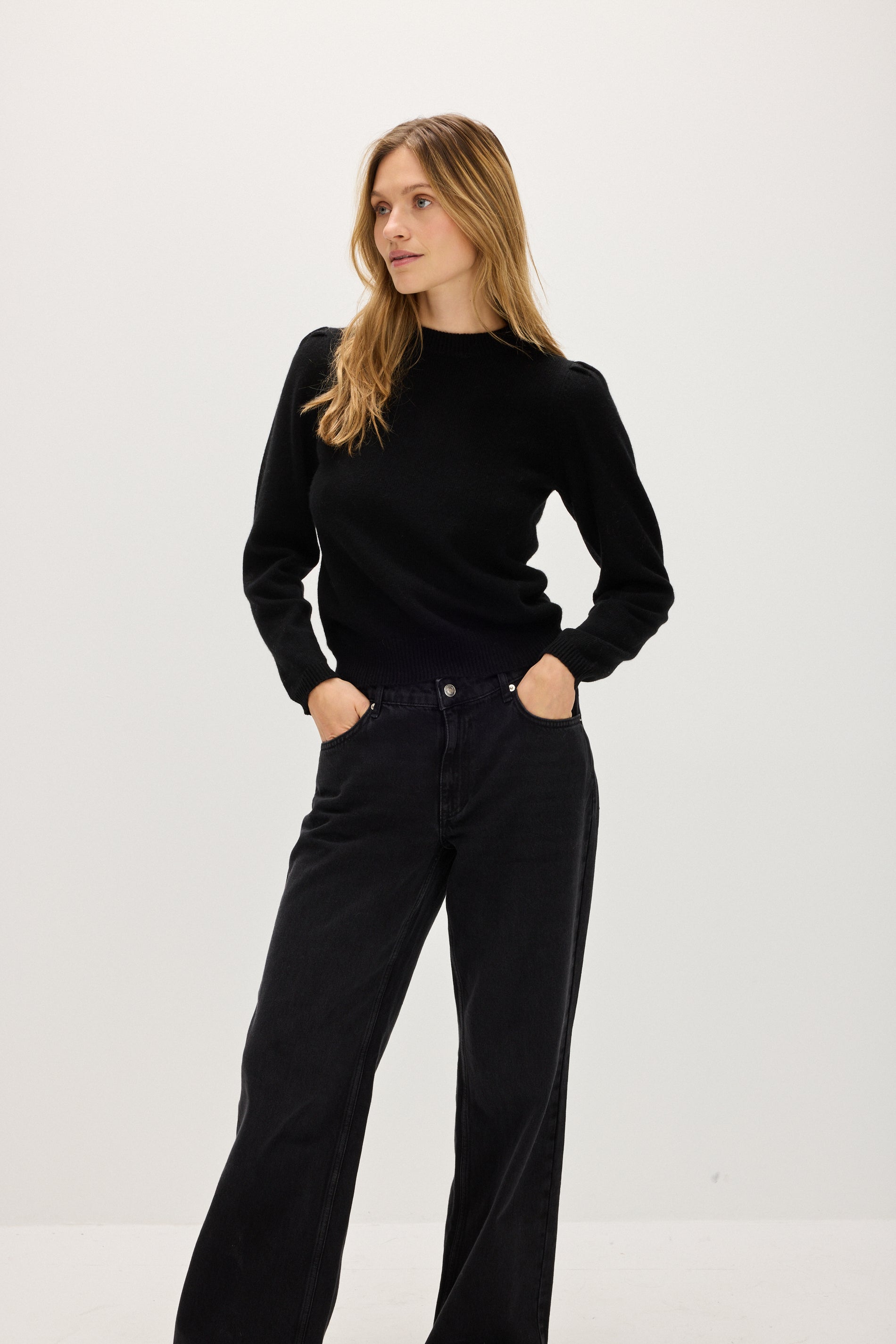 Davida Puff Sleeve Sweater Long Sweaters Black