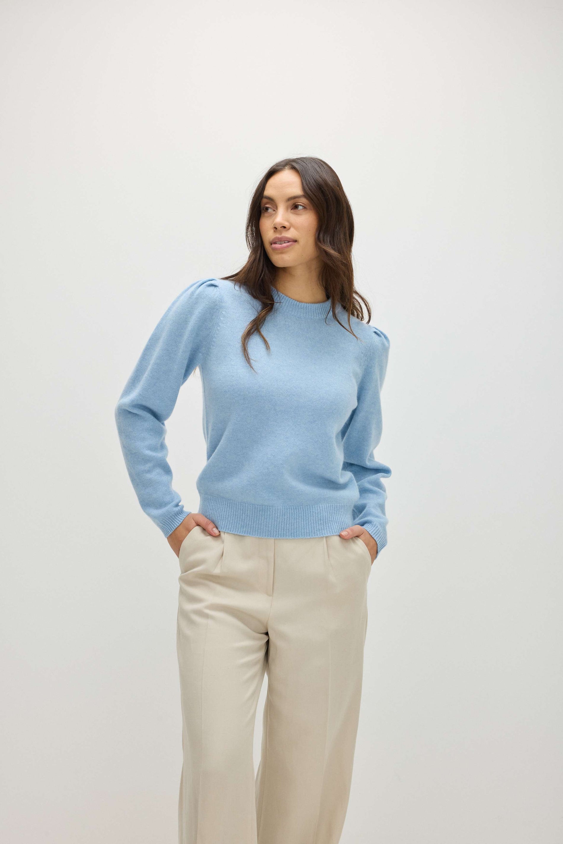Davida Puff Sleeve Sweater Long Sweaters Blue Fog