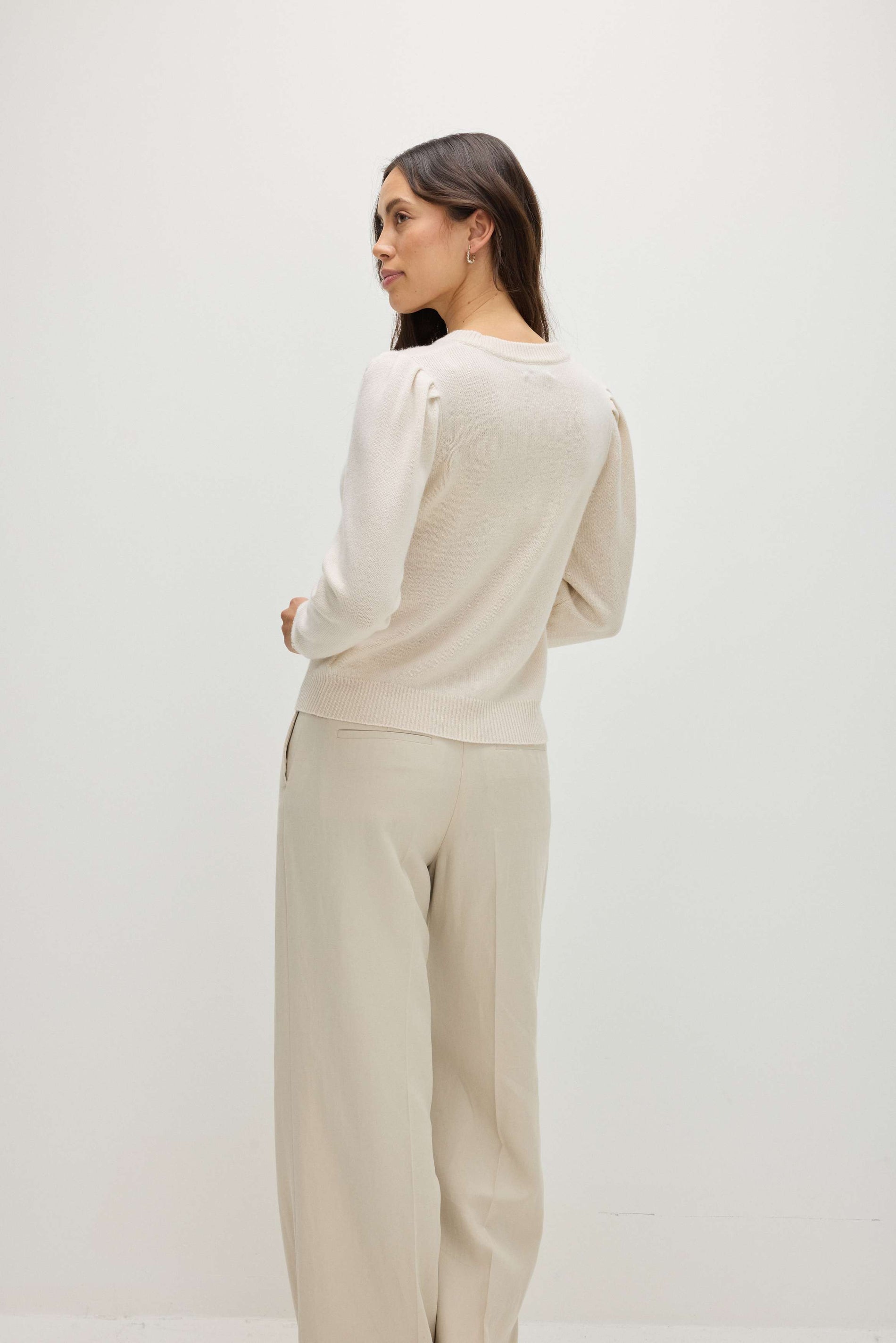 Davida Puff Sleeve Sweater Long Sweaters White