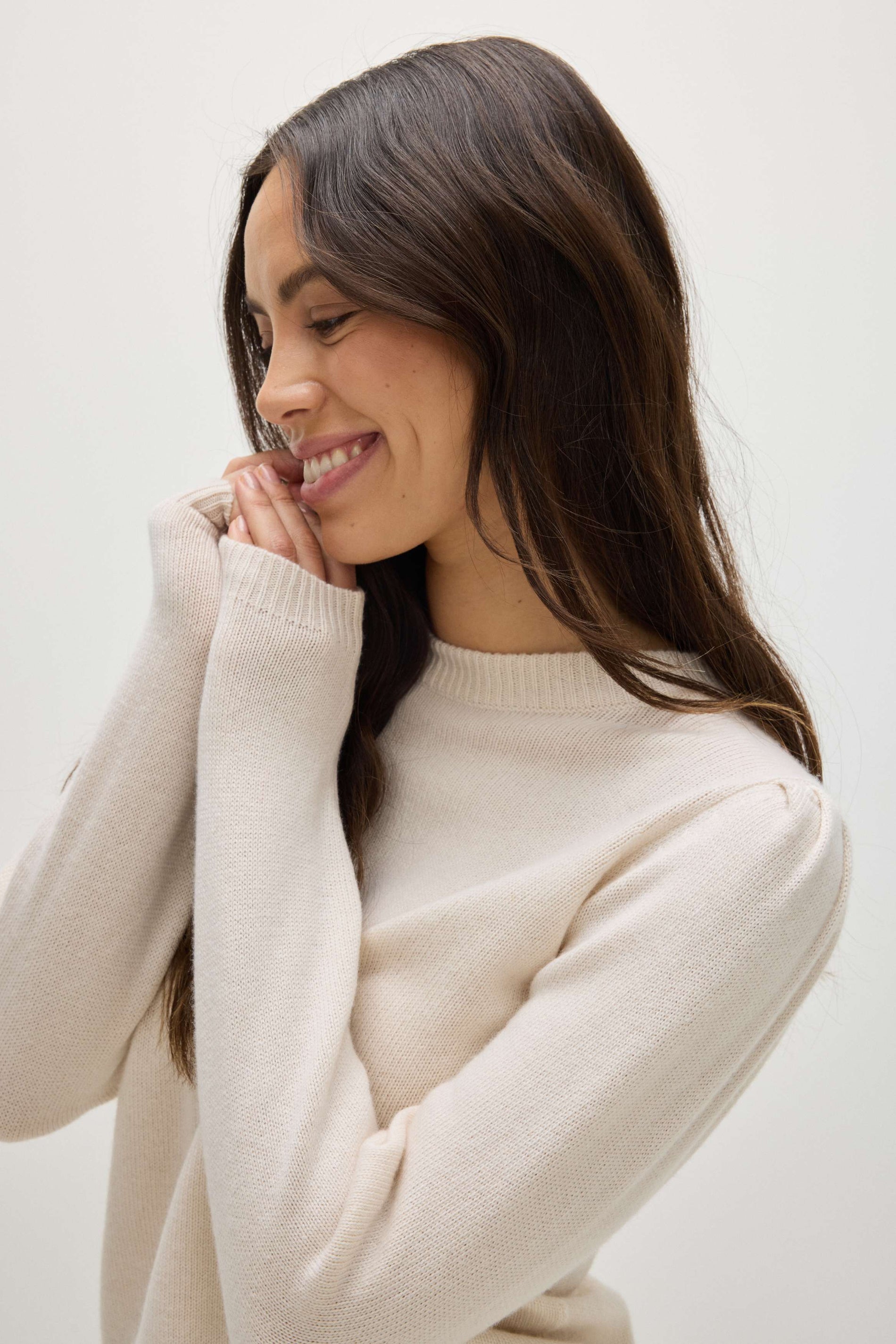 Davida Puff Sleeve Sweater Long Sweaters White