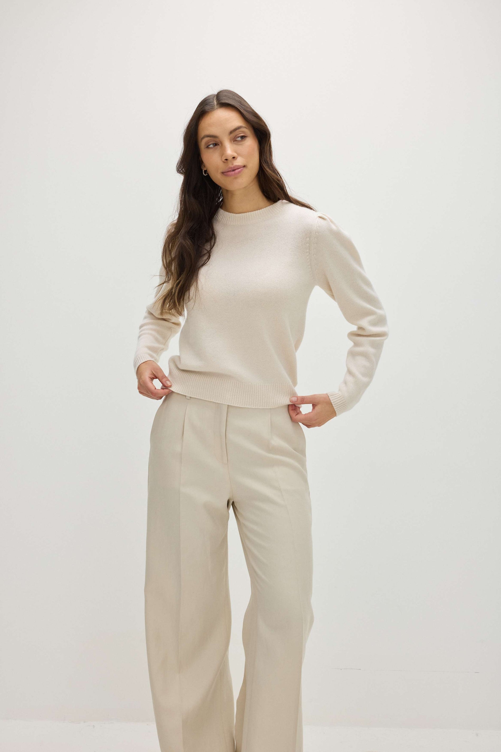 Davida Puff Sleeve Sweater Long Sweaters White