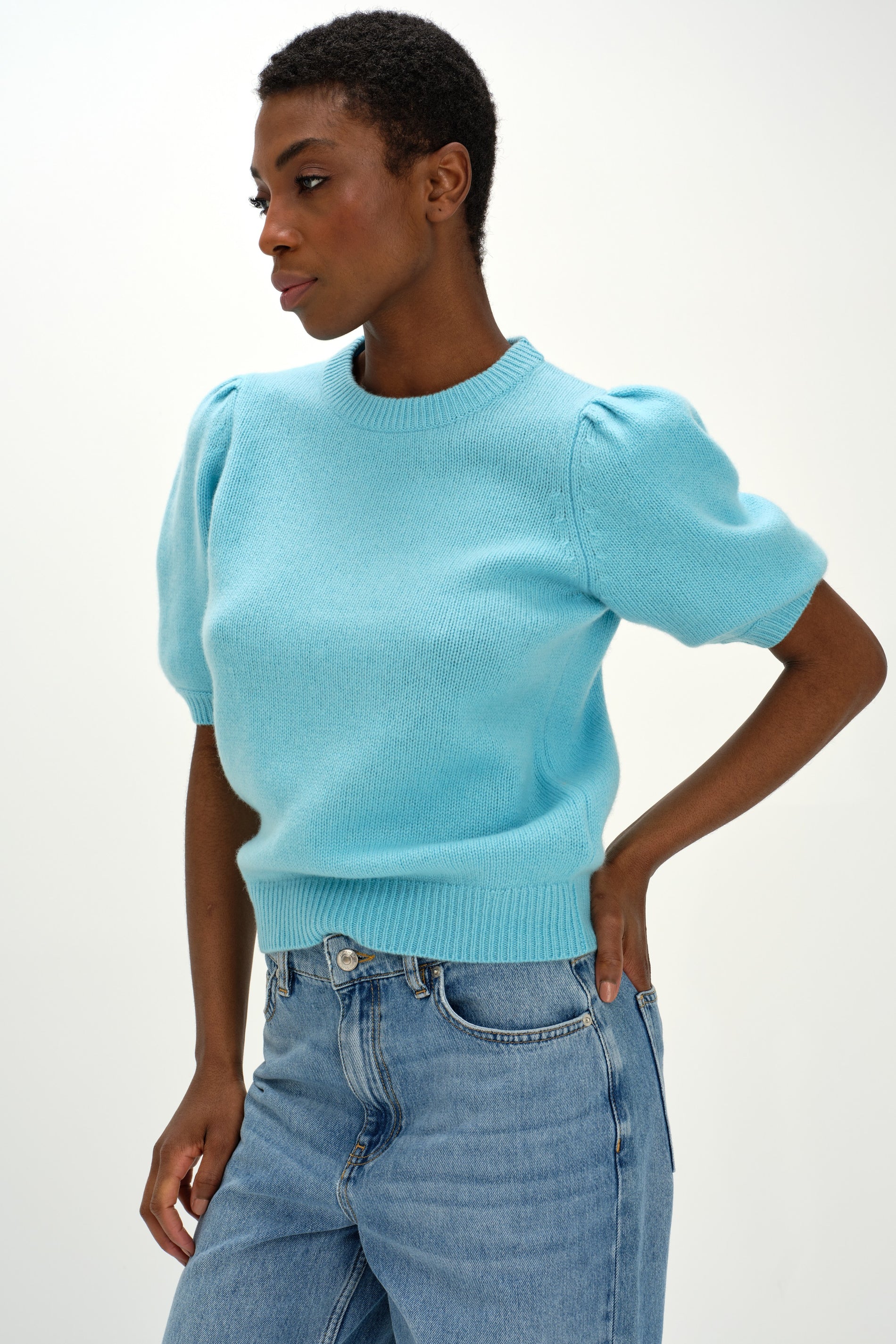 Davida Puff Sleeve T-shirt Sweaters Turquoise