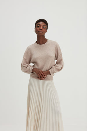 Quarter Balloon Sleeve Sweater - Light Beige