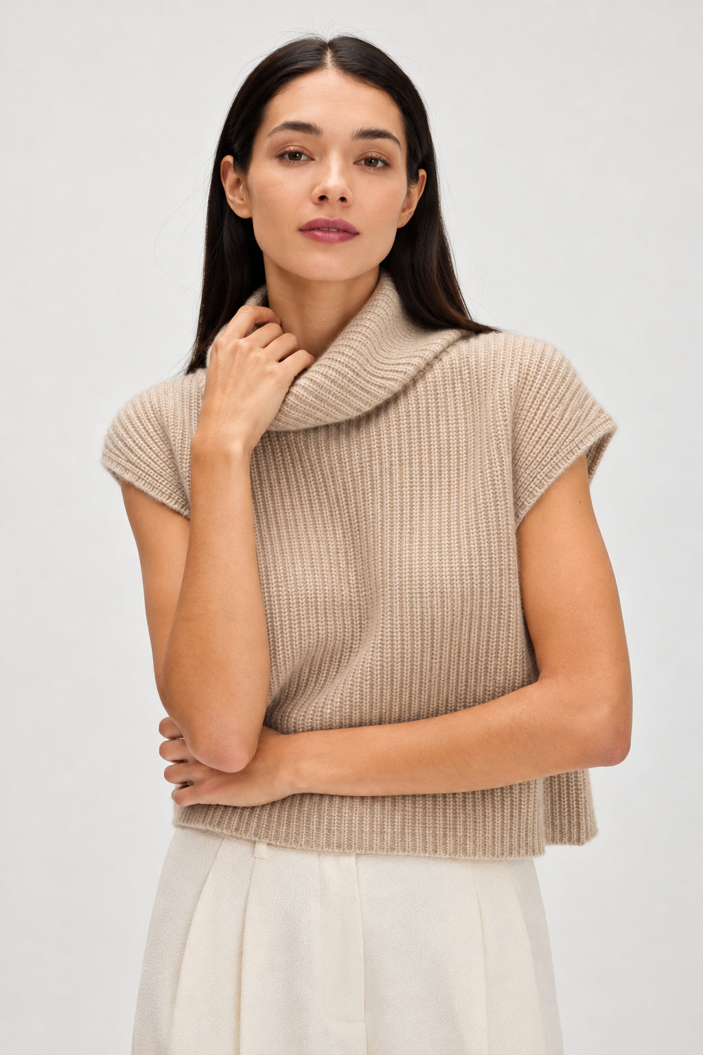 Davida Ribbed Mini Vest Sweaters Light Beige