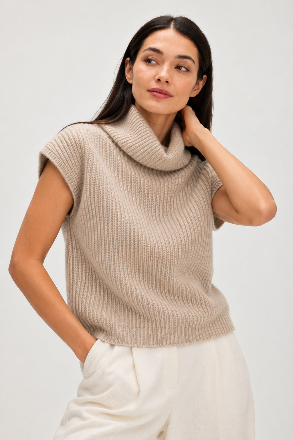 Davida Ribbed Mini Vest Sweaters Light Beige